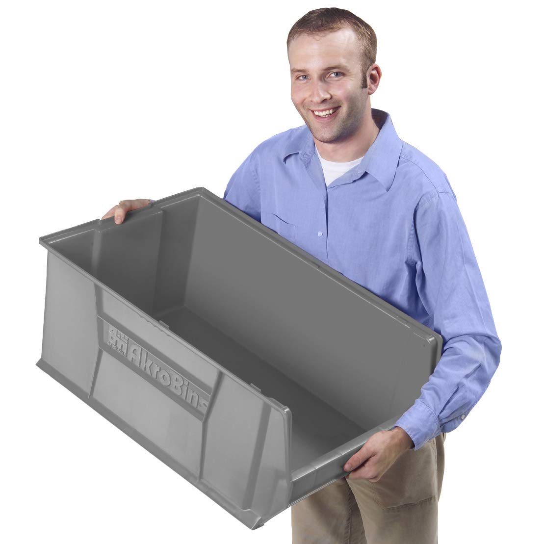 Super-Size Akro-Mils 30290 AkroBins Plastic Storage Containers - 30x18x12 Inch Stackable Organizer Bins for Garage, Classroom & Warehouse - Space-Saving Grey Storage Solution (1-Pack) - Perfect for Tool Storage, Office Supplies & Industrial Parts Organization