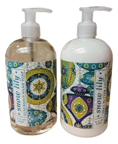 Greenwich Bay SNOW LILY Holiday Shea Butter Hand Soap & Lotion Gift Set, 16oz Each - Moisturizing Winter Care for Dry Skin | Perfect for Christmas Gifts, Home Spa & Bathroom Essentials