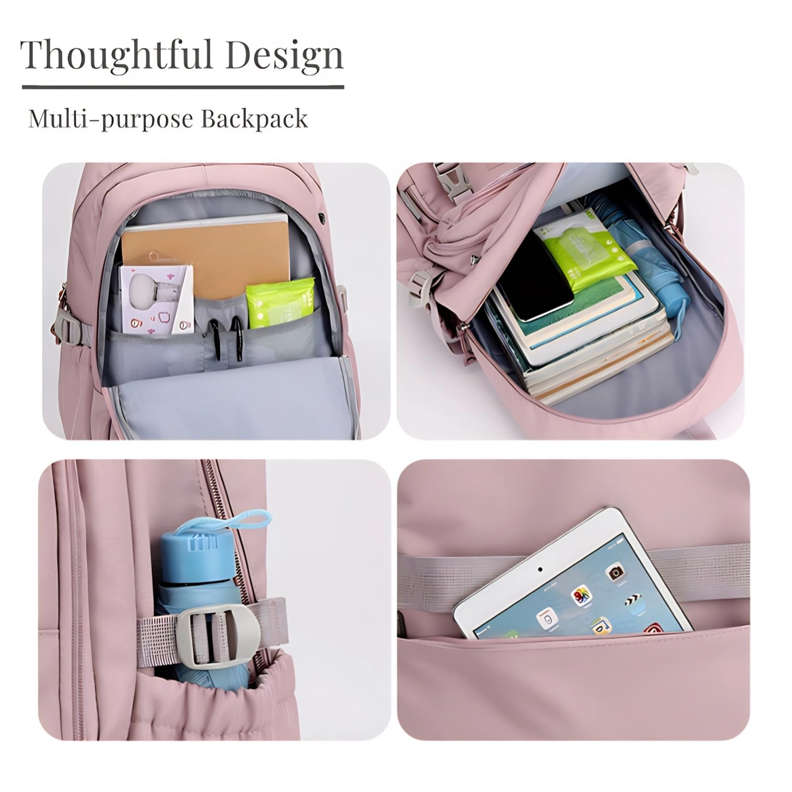 Stylish Purple Laptop Backpack for School & Travel - Large Capacity with Multiple Pockets, Luggage Strap - Perfect for Girls, Students & Commuters (Ideal for College, Work & Airplane Carry-on)