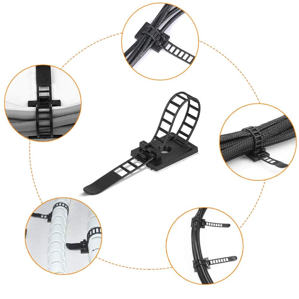 50 Packs Self-Adhesive Cable Clips - Heavy Duty Zip Tie Mounts for Wire Management, Cord Organizer, and Multi-Purpose Fastening - Perfect for Home, Office, Garage, and DIY Projects