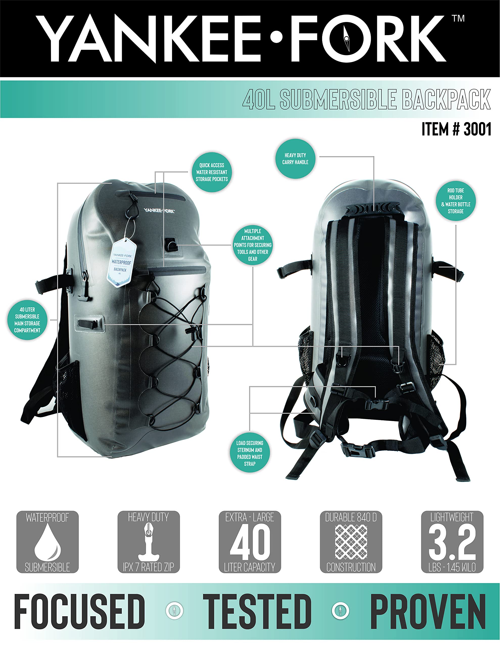 **Waterproof Submersible Backpack - 40L Dry Bag for Kayaking, Swimming & Outdoor Adventures - Lightweight 3.2 lbs - Ultimate Waterproof Protection**