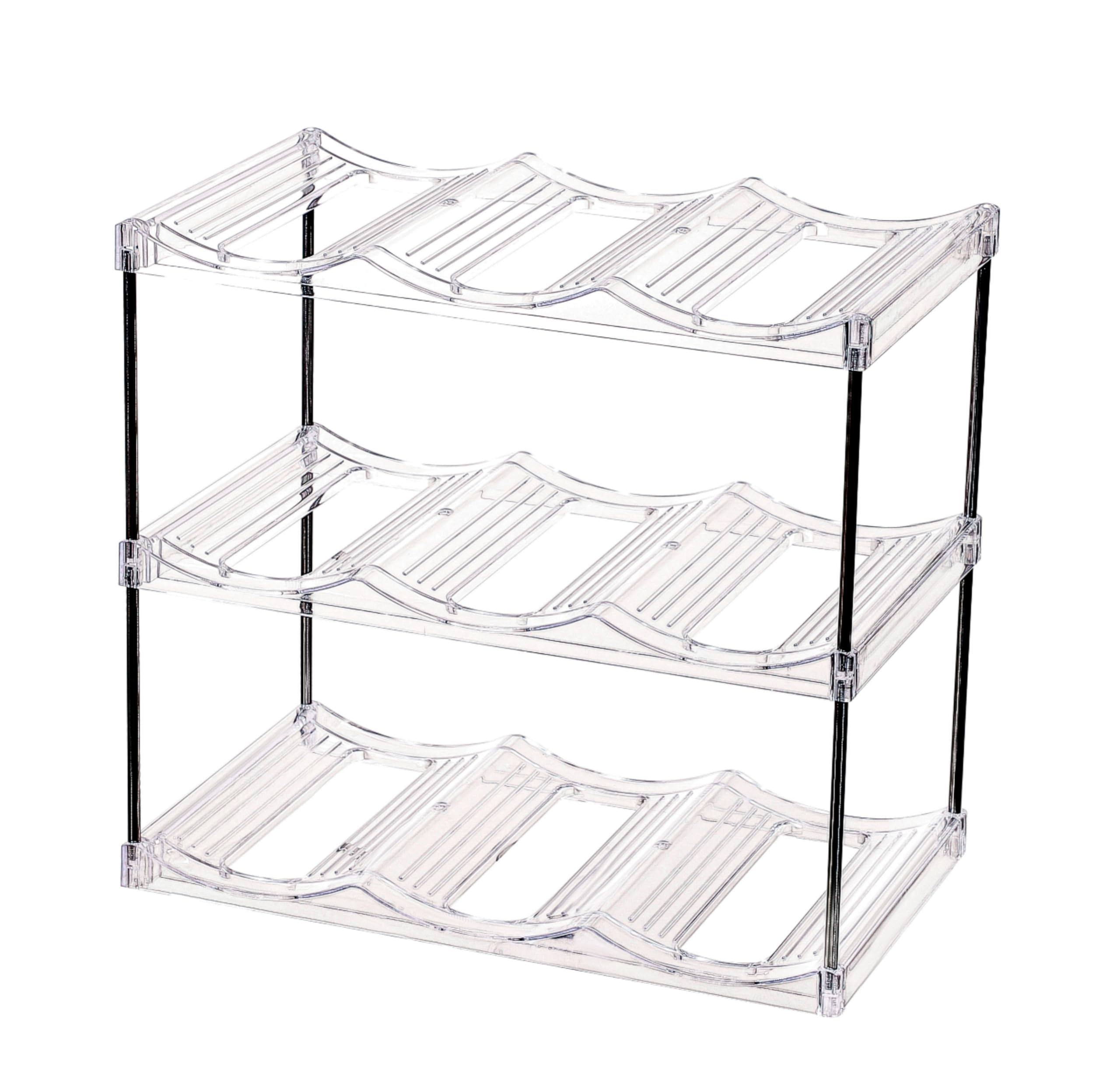 IEEK 3-Tier Stackable Water Bottle Organizer - Large Clear Plastic Bottle Holder for Kitchen Cabinet Storage, Holds 9 Bottles - Perfect for Pantry, Fridge & Countertop Organization