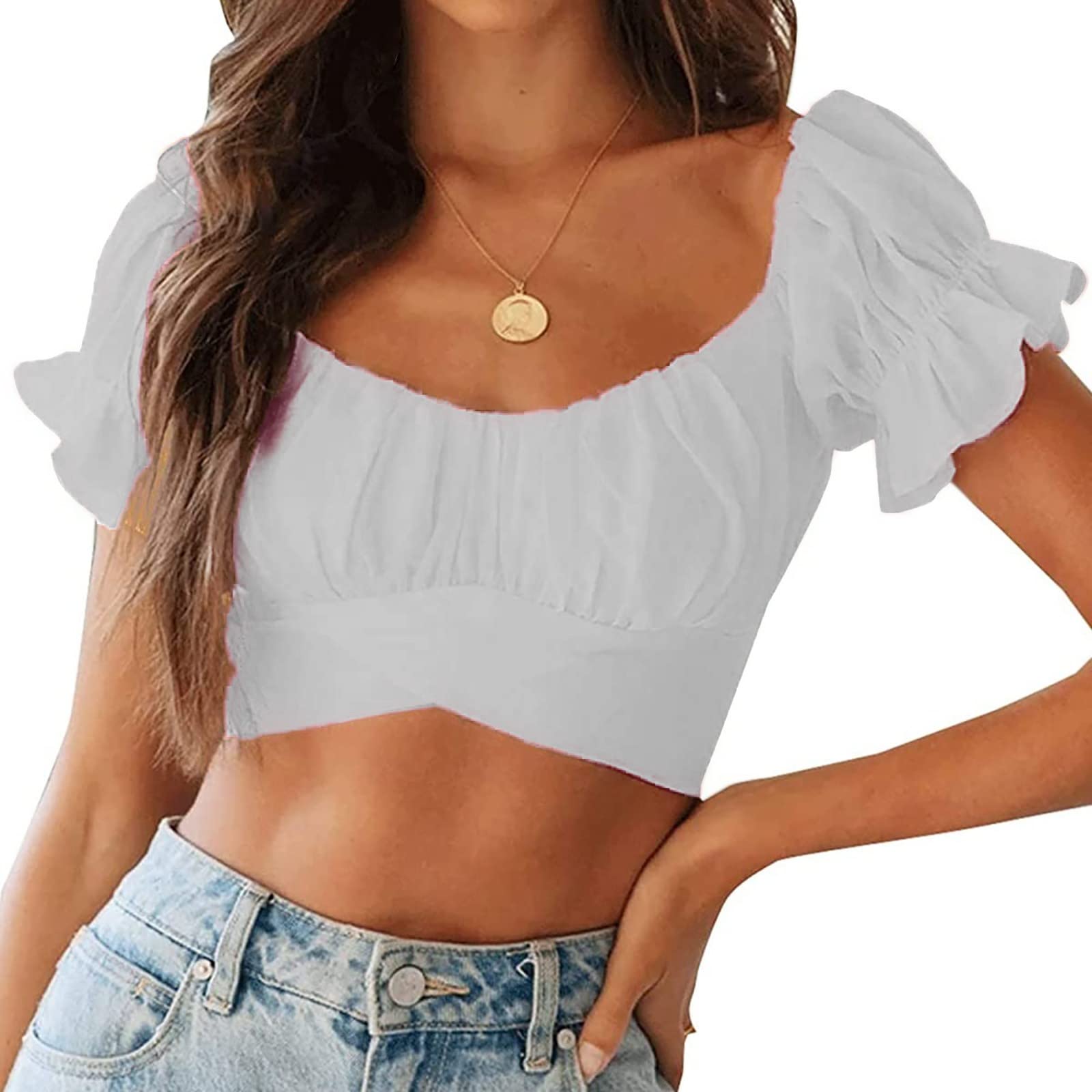 Sexy Off The Shoulder Crop Top for Women - Short Sleeve Tube Blouse Boho Beach Shirt - Elegant Casual Tops (White, Small) | Perfect for Summer Vacations, Music Festivals & Date Nights