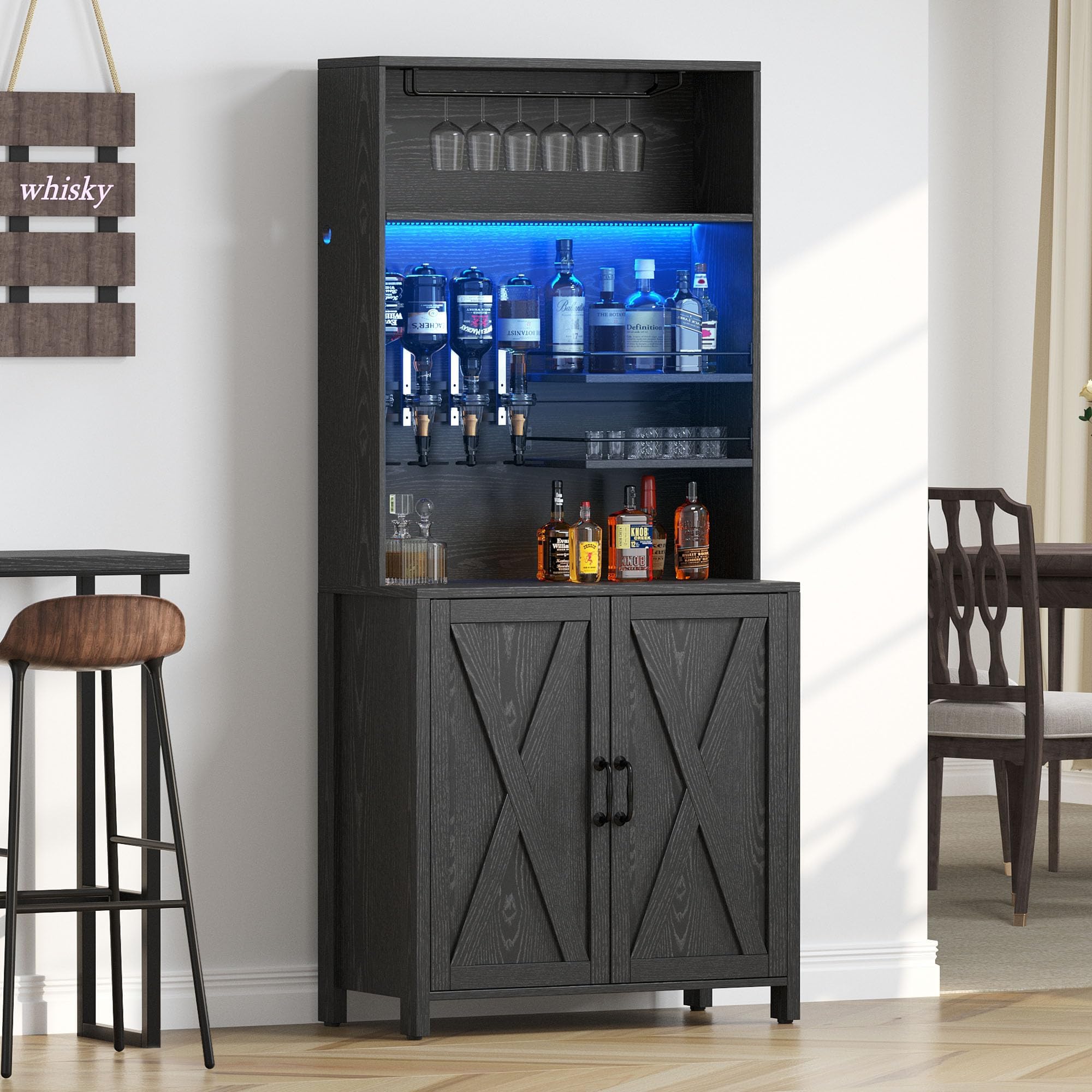 Farmhouse Bar Cabinet with LED Lights - 71