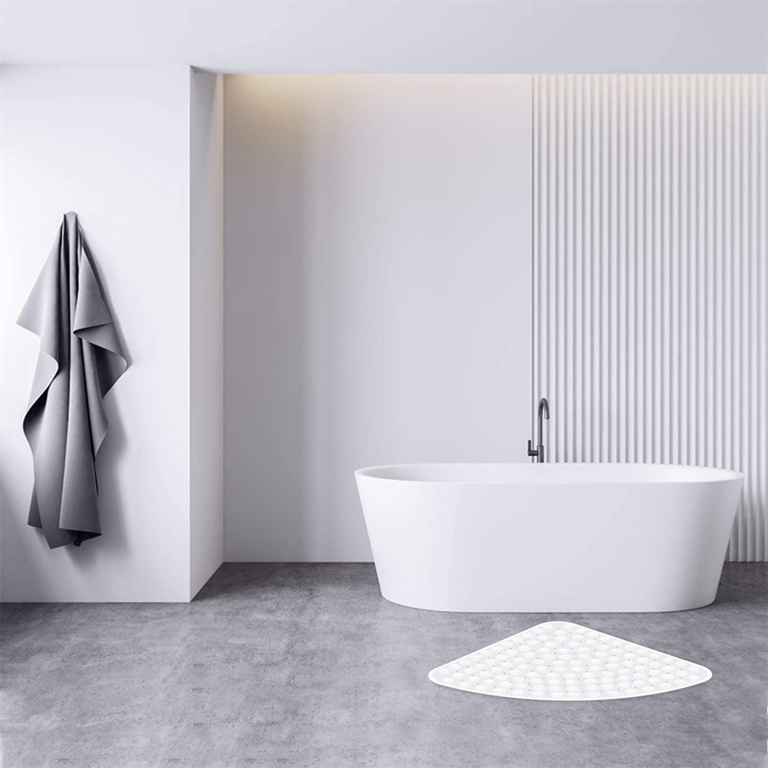 Non-Slip Corner Shower Mat with Suction Cups & Drain Holes - Machine Washable Bathroom Anti-Slip Quadrant Mat for Shower Stall - Perfect for Wet Bathrooms, Elderly Safety & Kids' Bath Time