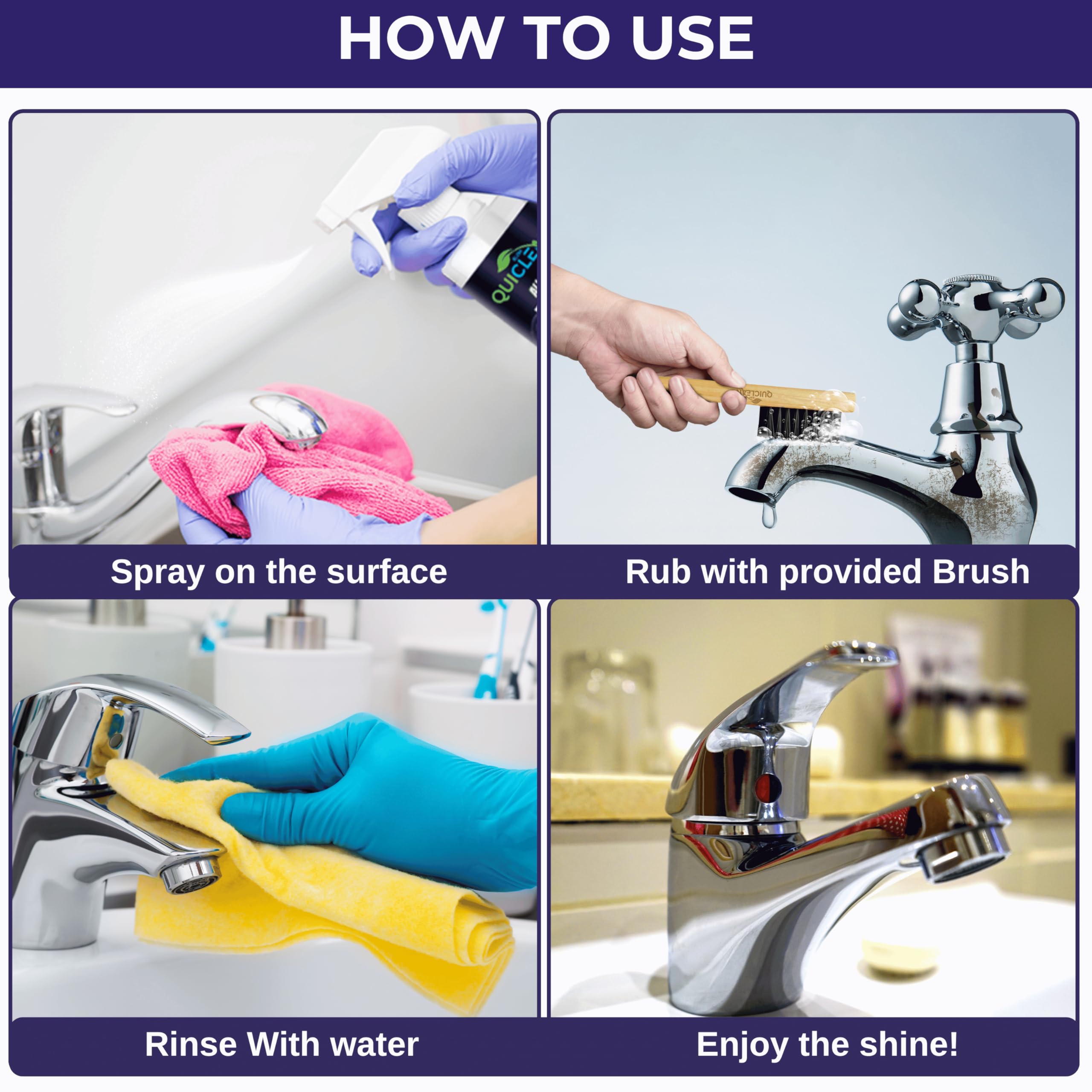 Quiclean 500ML Tap & Shower Cleaner - Powerful Limescale & Hard Water Stain Remover for Kitchen & Bathroom Fixtures, Tiles, Sinks | Fast-Acting Descaler for Sparkling Clean Taps & Showers | Ideal for Daily Cleaning & Tough Stain Removal