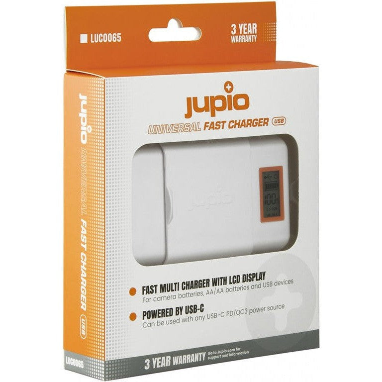 Jupio Universal Fast Charger with LCD Display - USB C Input for iPhone, Samsung, Android - Worldwide Travel Use for Home, Office, Car Charging