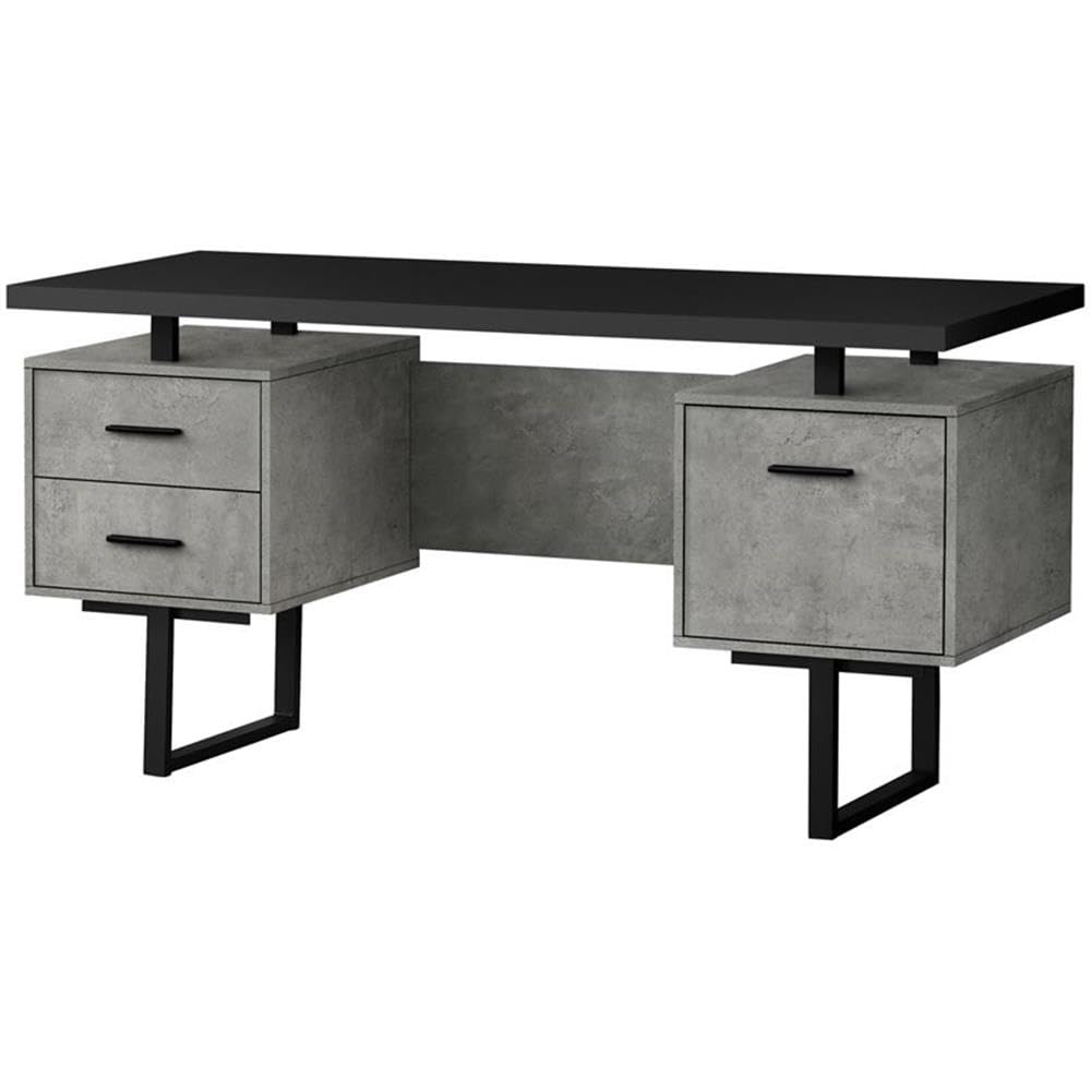 Reversible Wooden Floating Computer Desk - Black & Gray - Space-Saving Home Office Desk for Small Spaces, Bedroom, or Dorm Room