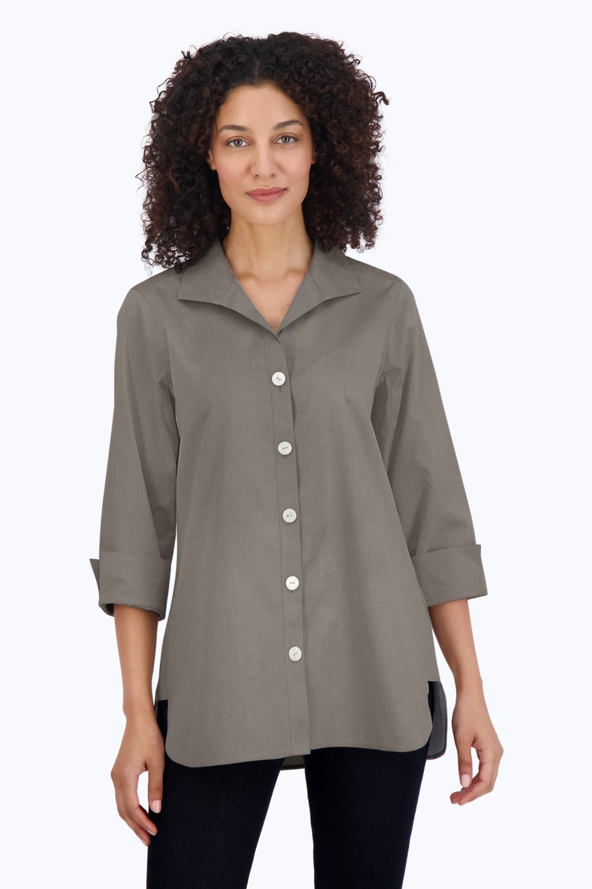 Pandora No Iron Pinpoint 3/4 Sleeve Tunic Shirt - Wrinkle-Free Women's Blouse for Work & Casual Wear | Perfect for Office, Travel & Everyday Outfits