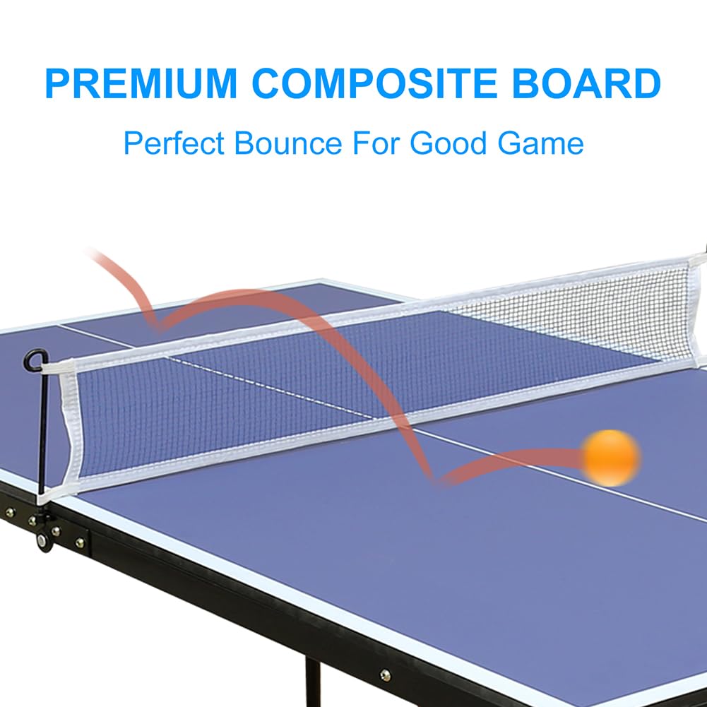 **Foldable Mid-Size Ping Pong Table Set for Adults & Teens – Portable Indoor/Outdoor Table Tennis with Net, 2 Paddles & 3 Balls – Perfect for Home, Office, Backyard & Game Room**