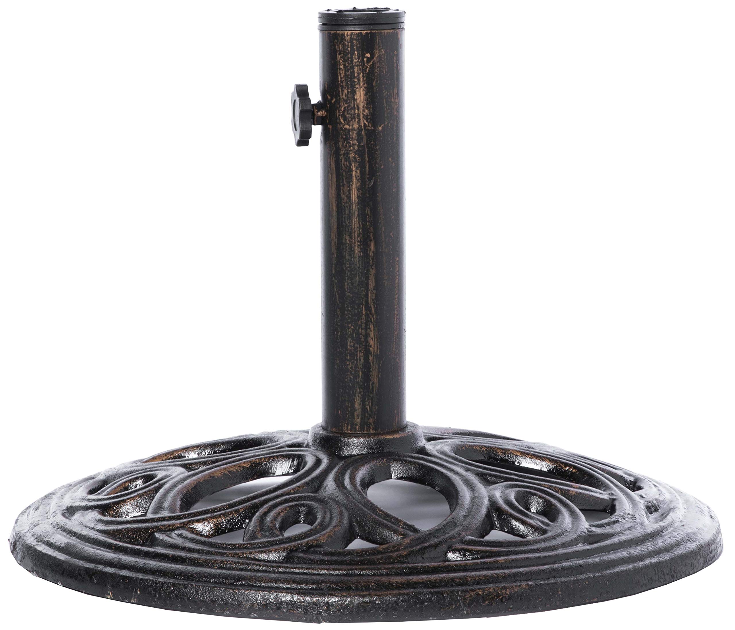 Gardenised QI003817 Heavy Duty 24 lbs Cast Iron Patio Umbrella Base - Round Bronze Outdoor Weighted Stand for Market Umbrellas | Perfect for Poolside, Garden, Deck, and Patio Furniture Stability