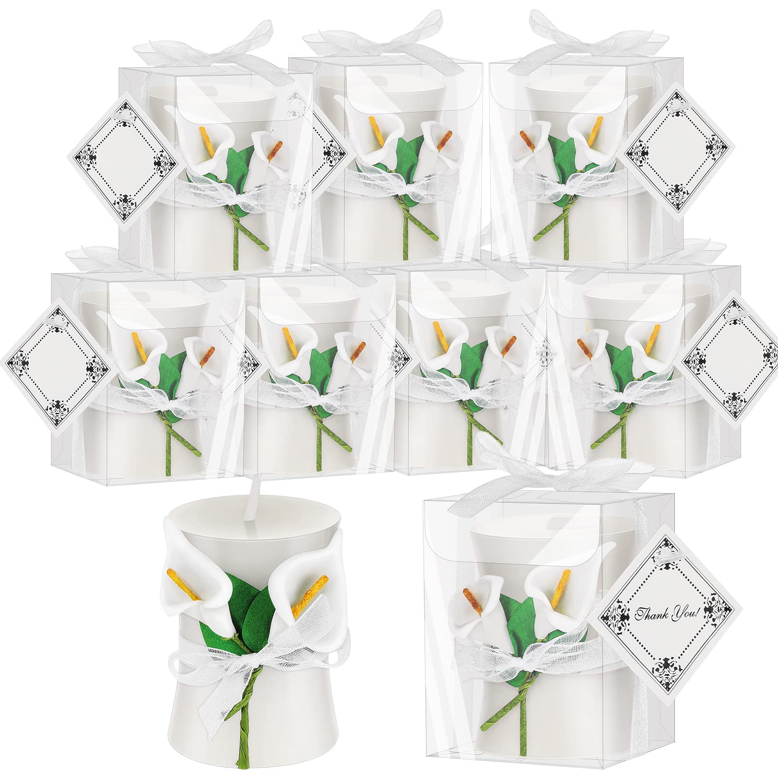 48 Pack Calla Lily Wedding Candles with Gift Box & Cards - Perfect Bridal Shower Favors & Party Keepsakes