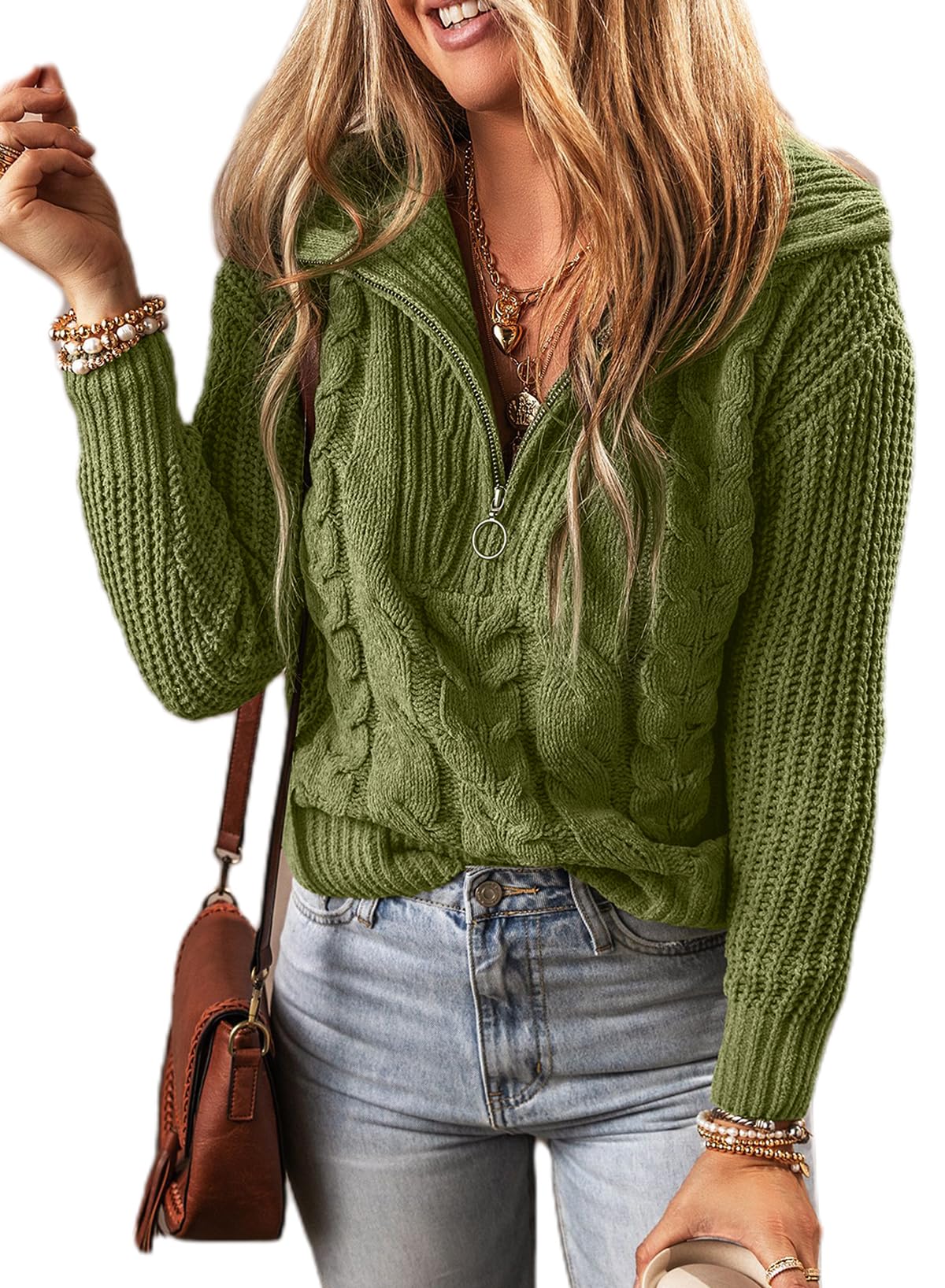 EVALESS Women's Quarter Zip Chunky Knit Sweater - Long Sleeve Turn Down Collar Pullover for Business Casual & Office Wear | Perfect for Work, Fall Layering & Weekend Outfits