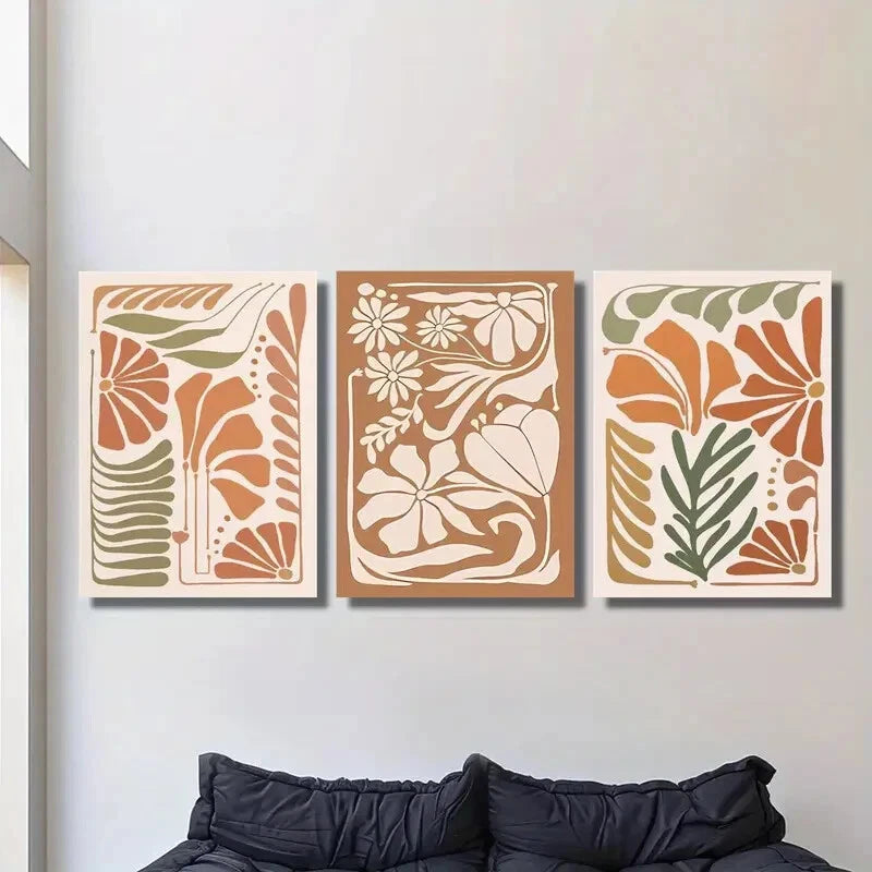 3-Piece Abstract Botanical Flower Metal Wall Art Prints - Ready to Hang Home Decor for Living Room, Bedroom & Office - Modern Floral Canvas Painting for Housewarming Gift