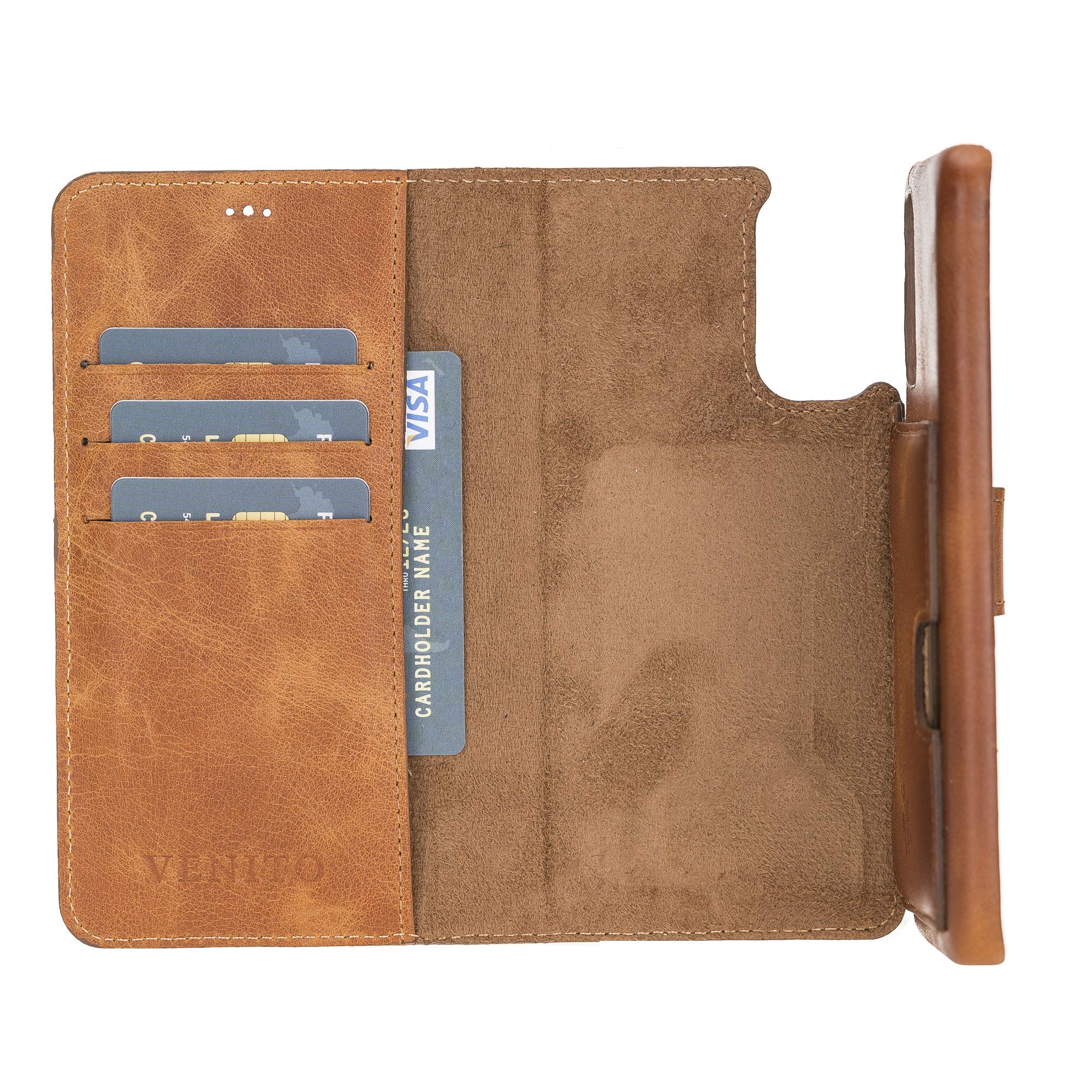Venito Florence Genuine Leather Wallet Phone Case for Samsung Galaxy S20 - RFID Blocking for Security - Detachable Phone Wallet - Antique Brown - Perfect for Business & Travel Use