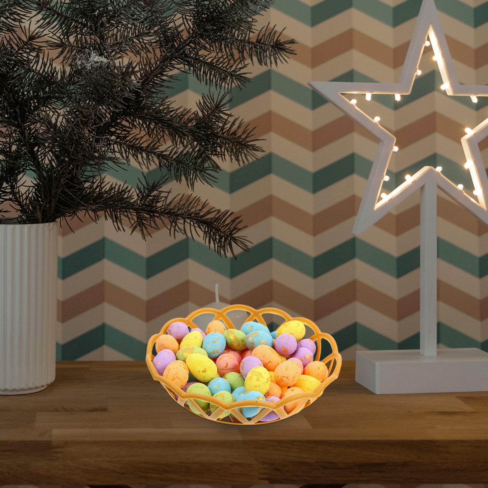 100PCS Artificial Foam Easter Eggs - DIY Bird Nest Simulation Eggs for Easter Decorations, Party Favors, and Spring Crafts - Includes 2 Decorative Plates