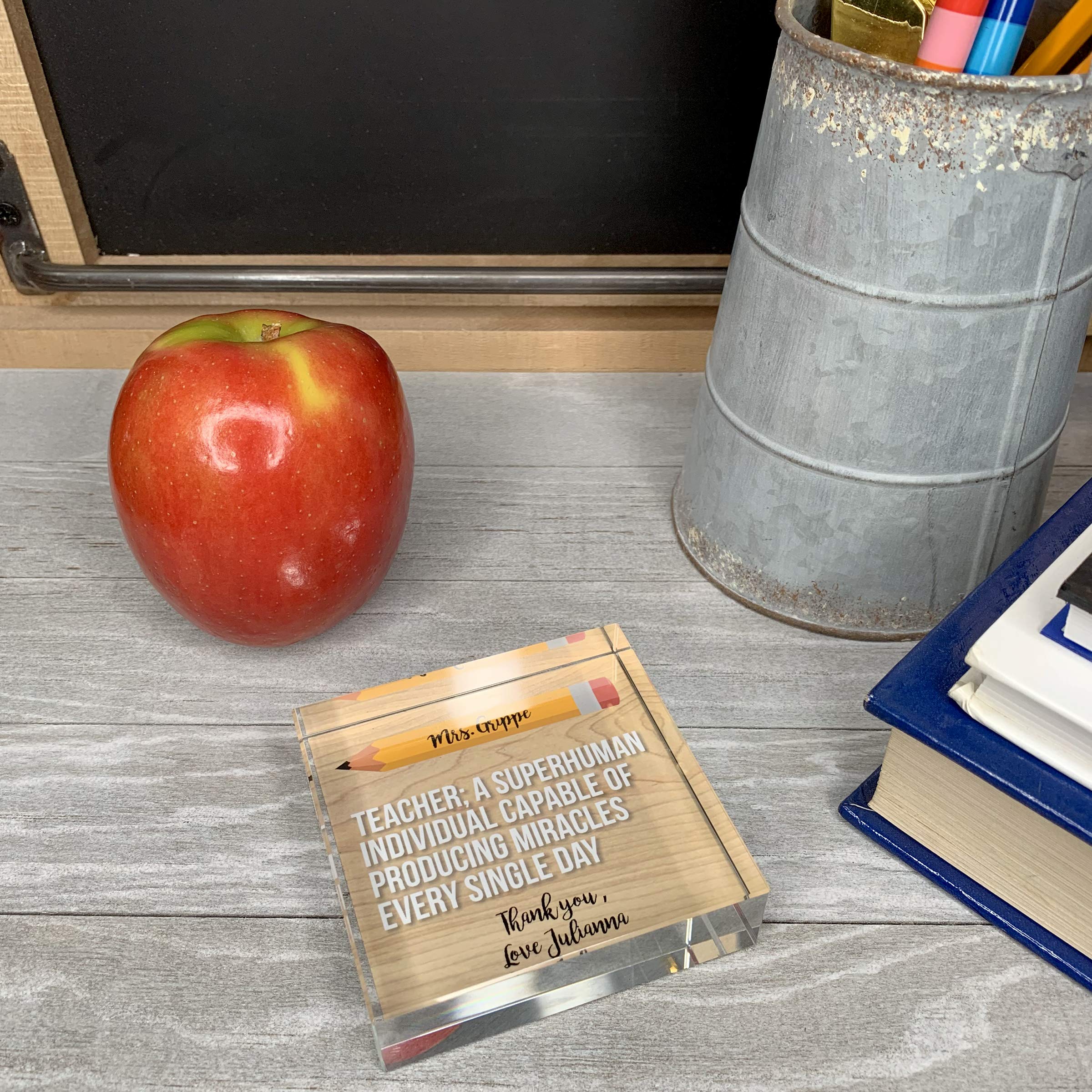 Personalized Crystal Paperweight for Teacher Appreciation Gift - Engraved Superhero Design with Elegant Gift Box - Perfect for Retirement, Graduation, or Thank You Present