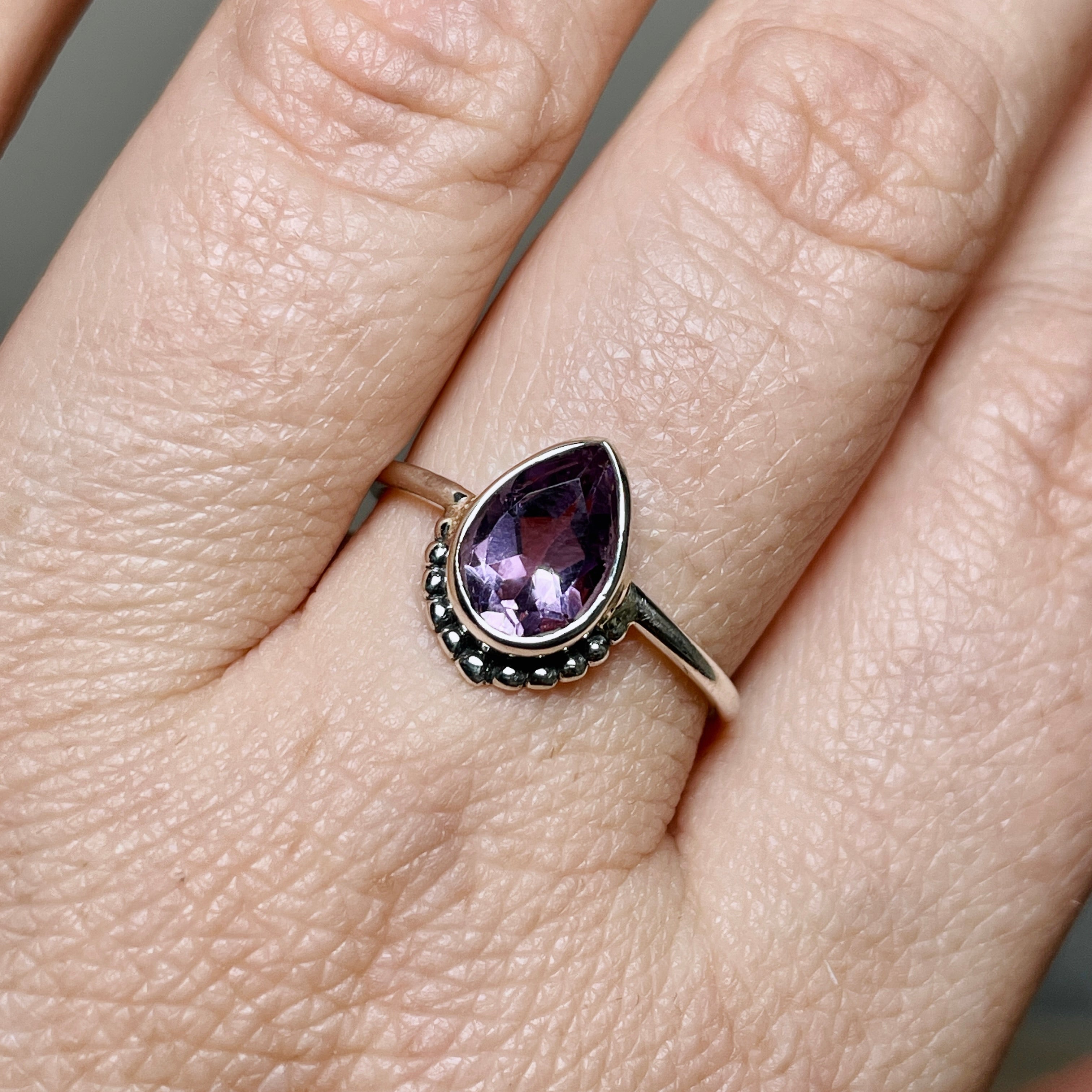 Amethyst Teardrop Dainty Band Ring - 925 Sterling Silver Elegant Jewelry for Women, Perfect for Valentine's Day Gifts & Everyday Wear