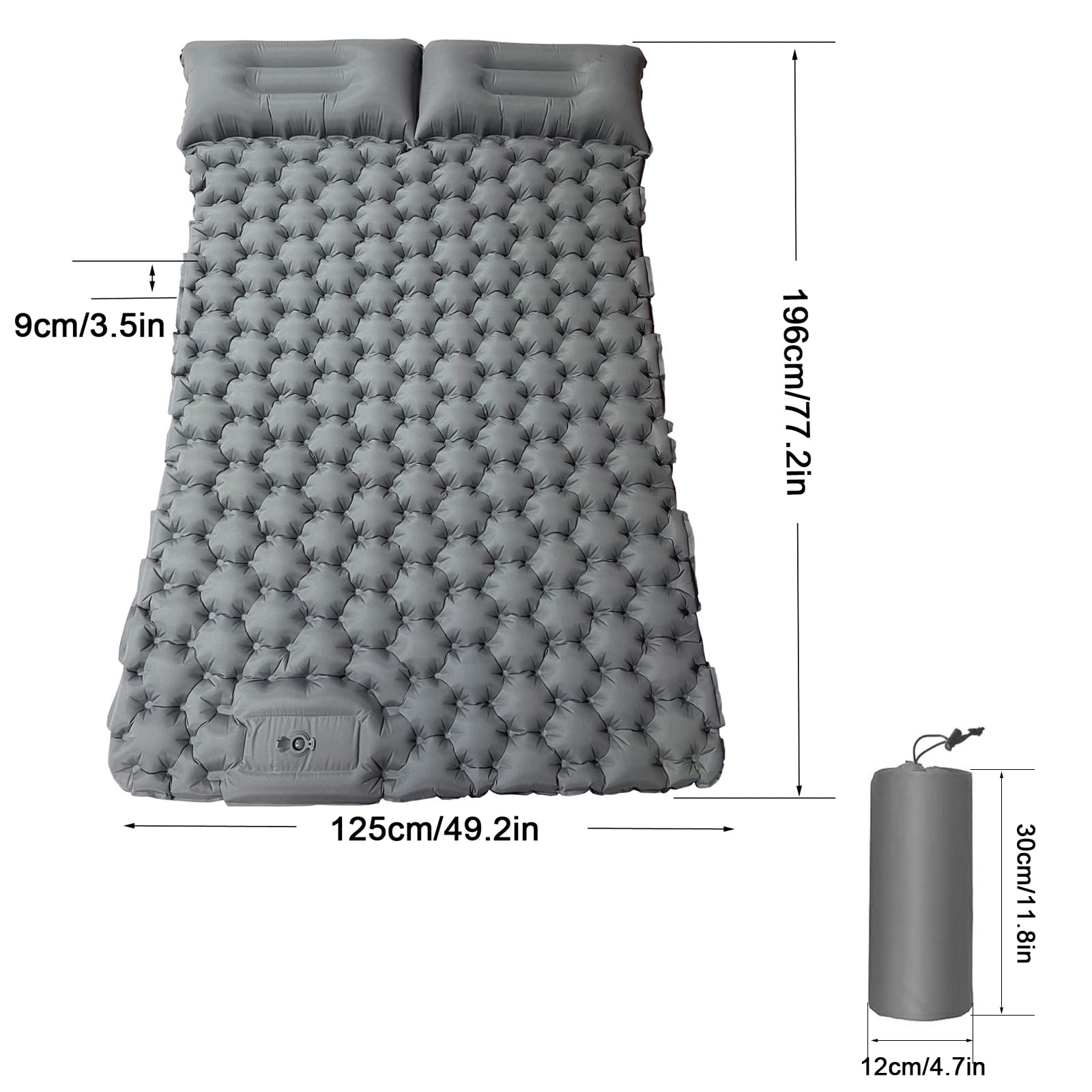 2 Person Camping Sleeping Pad with Air Pillow - Portable Inflatable Air Mattress for Backpacking, Hiking & Outdoor Adventures - Waterproof & Lightweight for Tent Camping