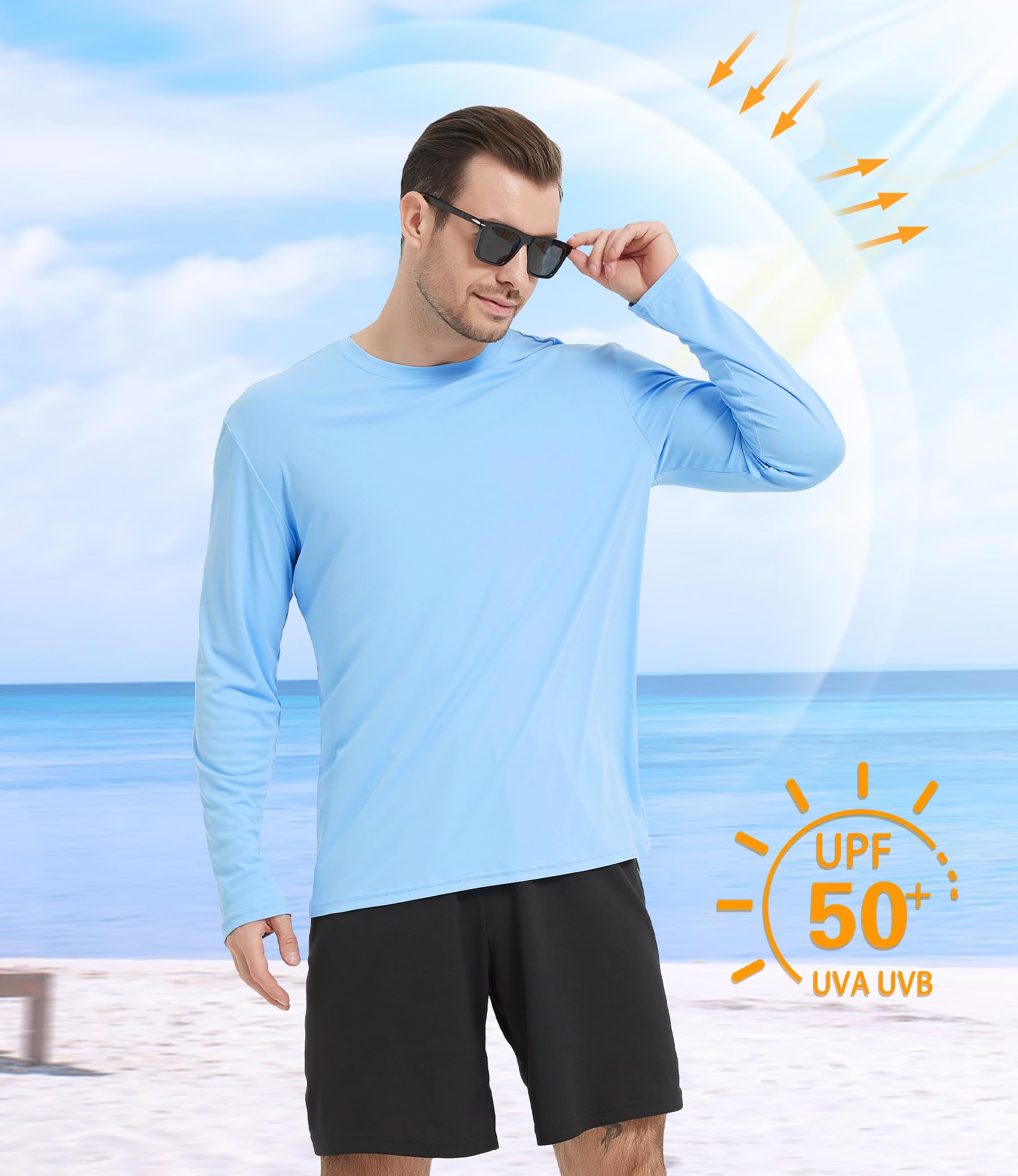 4 Pack Men's UPF 50+ Long Sleeve Rash Guard Shirts - SPF UV Sun Protection for Swimming, Fishing & Outdoor Activities - Lightweight Quick-Dry Performance Shirts for Beach, Surfing & Water Sports