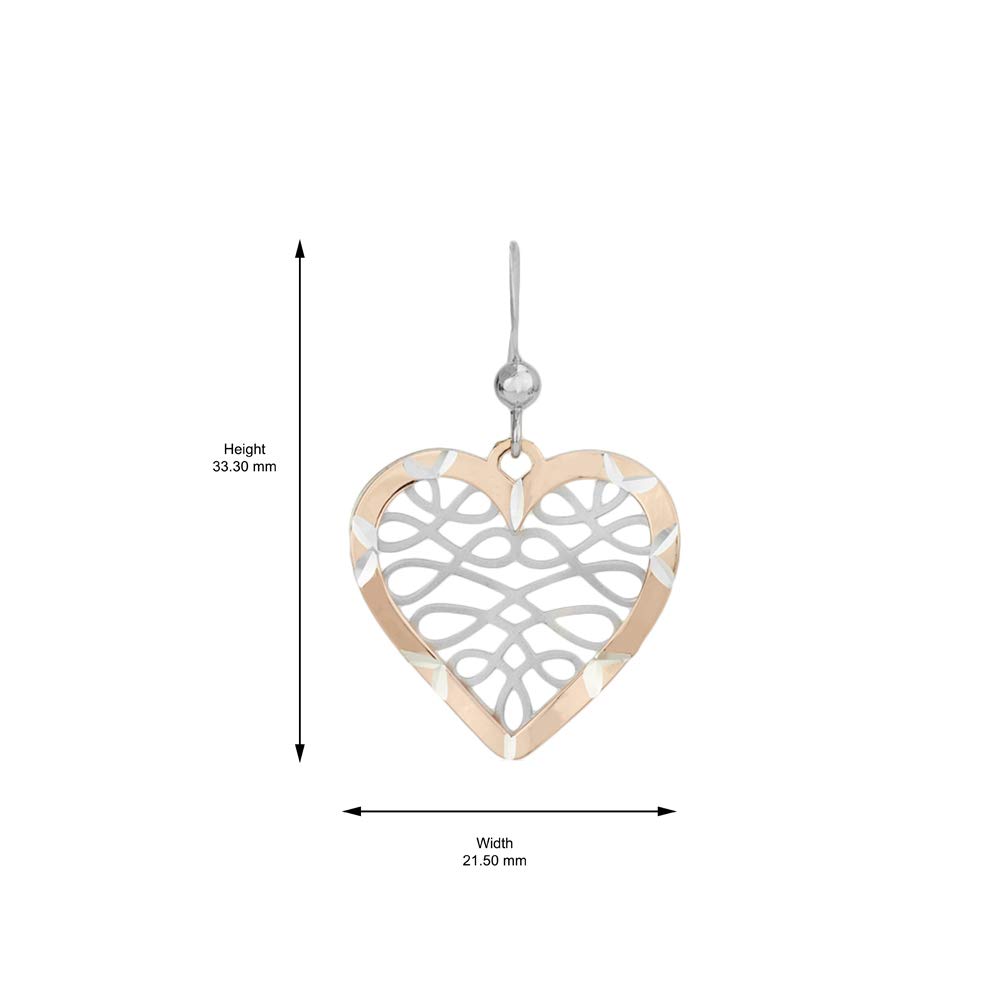 Vanbelle Sterling Silver Two Tone Jewelry - Filigree Heart Drop Earrings with Rhodium & Rose Gold Plating - Elegant Handcrafted Women's Earrings for Date Night & Special Occasions