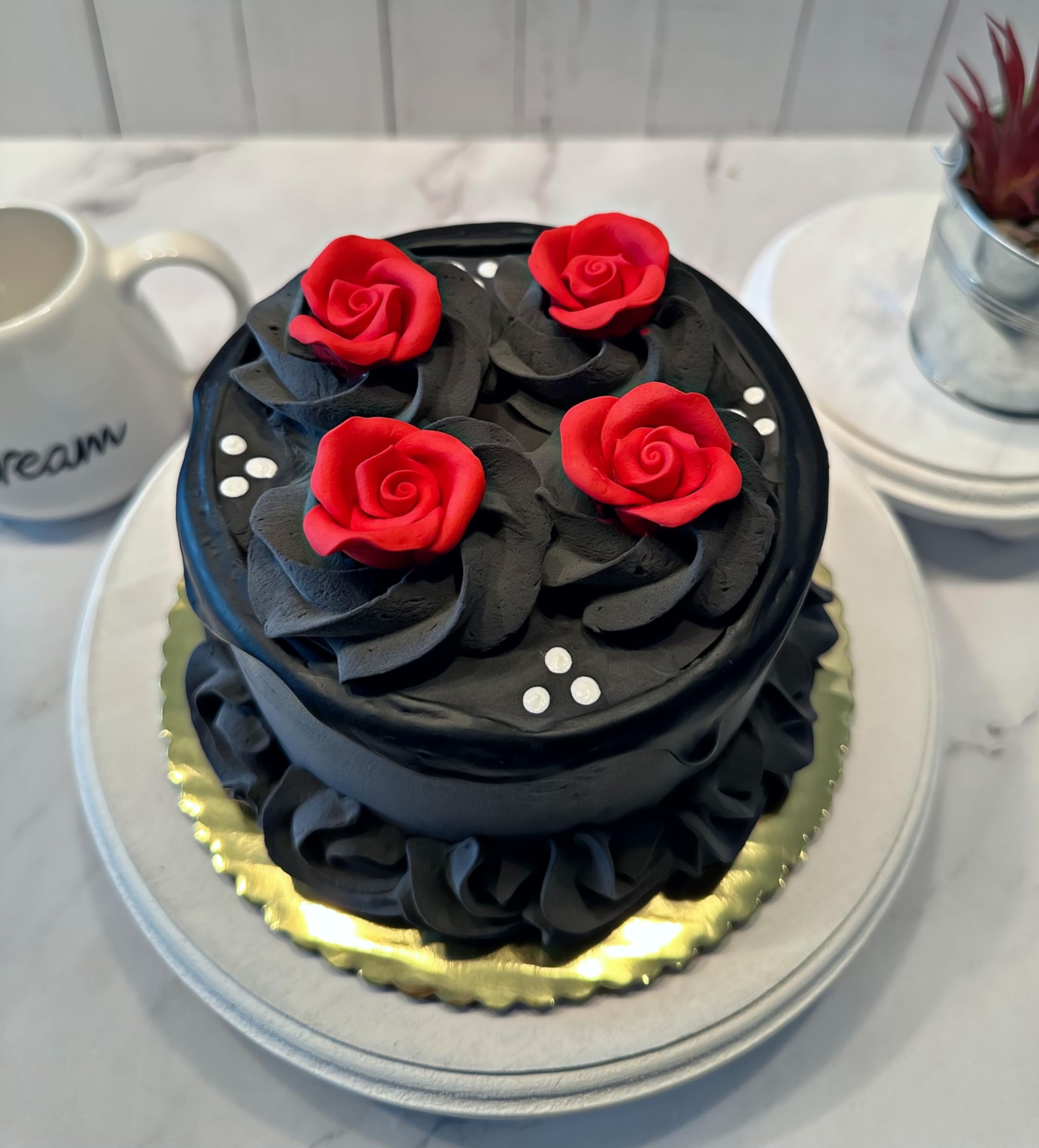 Handmade Fake Cake with Black & Red Drizzle - Artificial Decorative Cake by Dezicakes | Perfect for Wedding Centerpieces, Party Decor & Photo Props