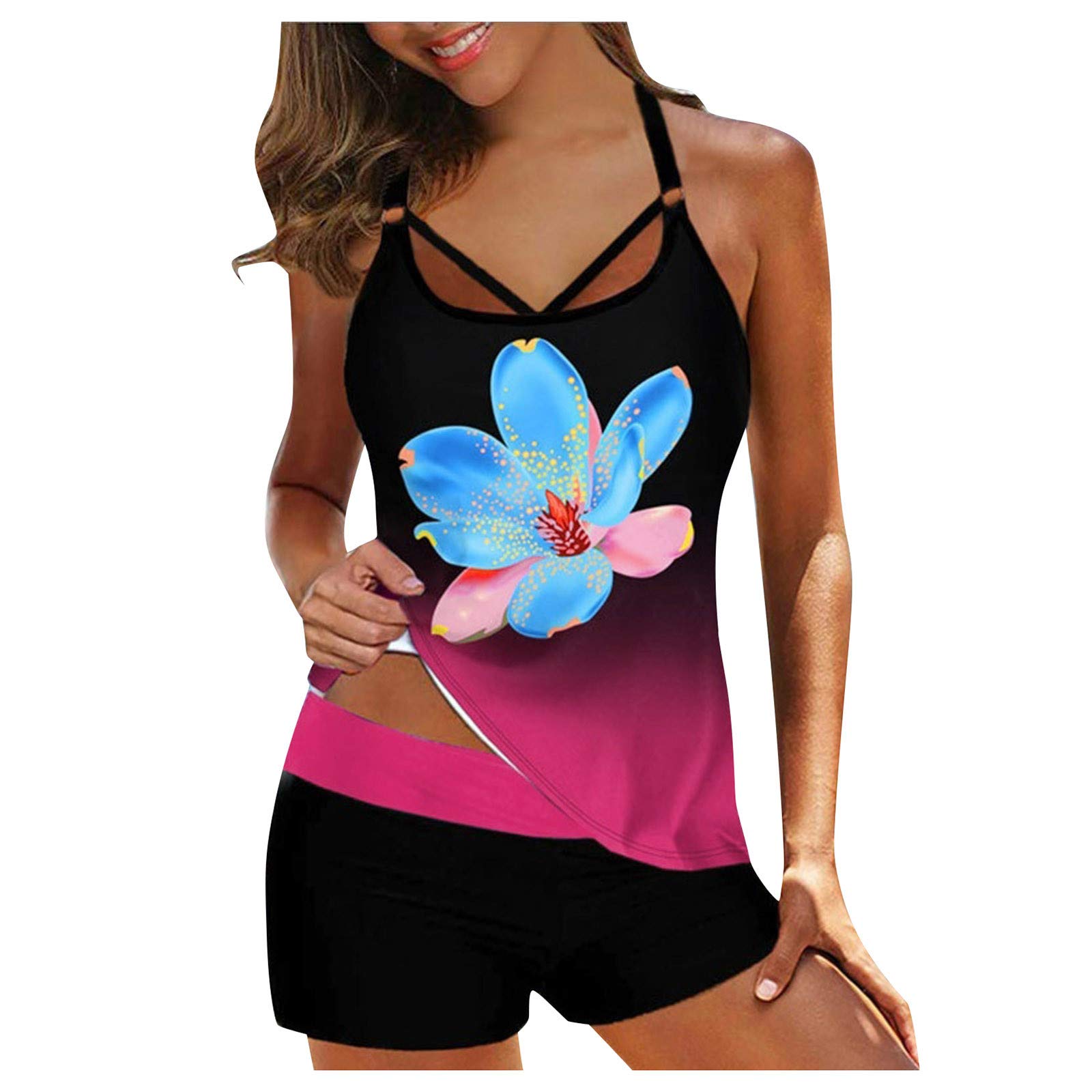 Women's Halter Tankini Swimsuits with Tummy Control & Strappy Back - 2 Piece Bathing Suit with Shorts for Beach, Pool & Vacation