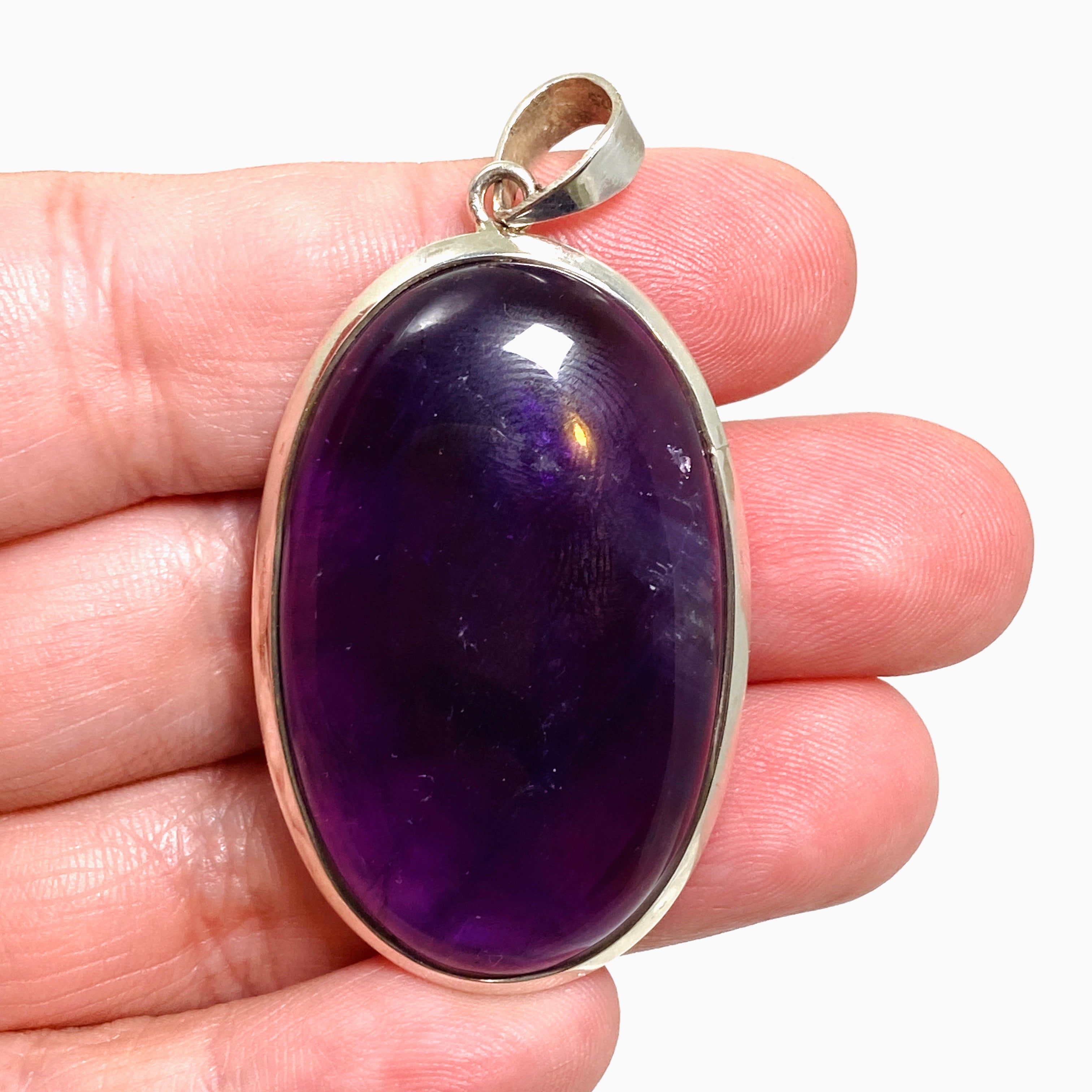 Natural Amethyst Oval Cabochon Pendant Necklace - 925 Sterling Silver Jewelry for Women, Gift for Her - Perfect for Meditation, Healing & Spiritual Practices