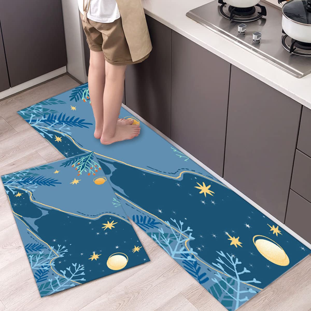 Premium Anti-Fatigue Kitchen Mat Set (2PCs) - Non-Slip Waterproof Standing Mats for Comfortable Cooking - 16