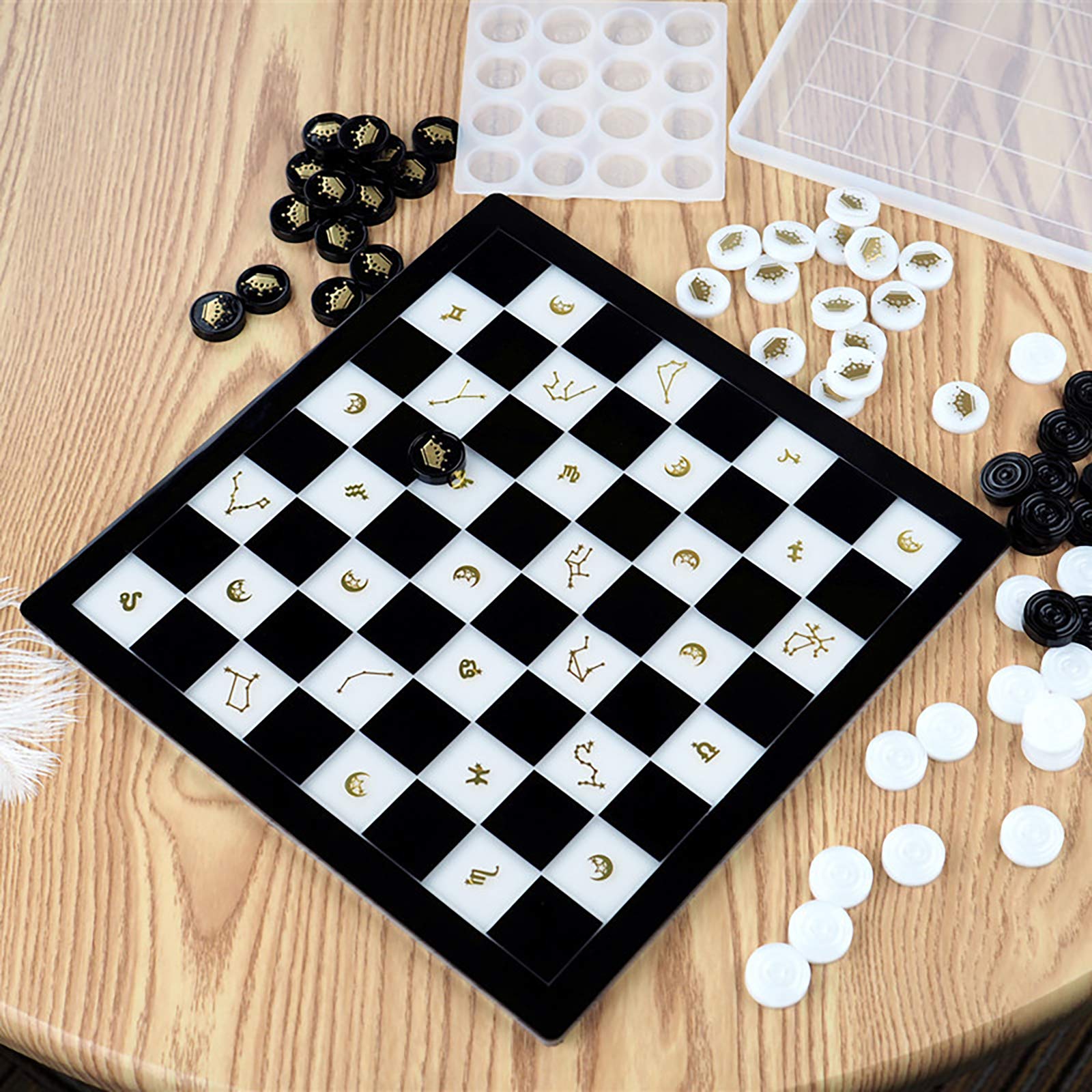 Checkerboard Game Epoxy Resin Silicone Molds - 2-Piece Set for Chess Pieces & Jewelry Making - Perfect for DIY Crafts, Resin Casting, and Board Game Accessories