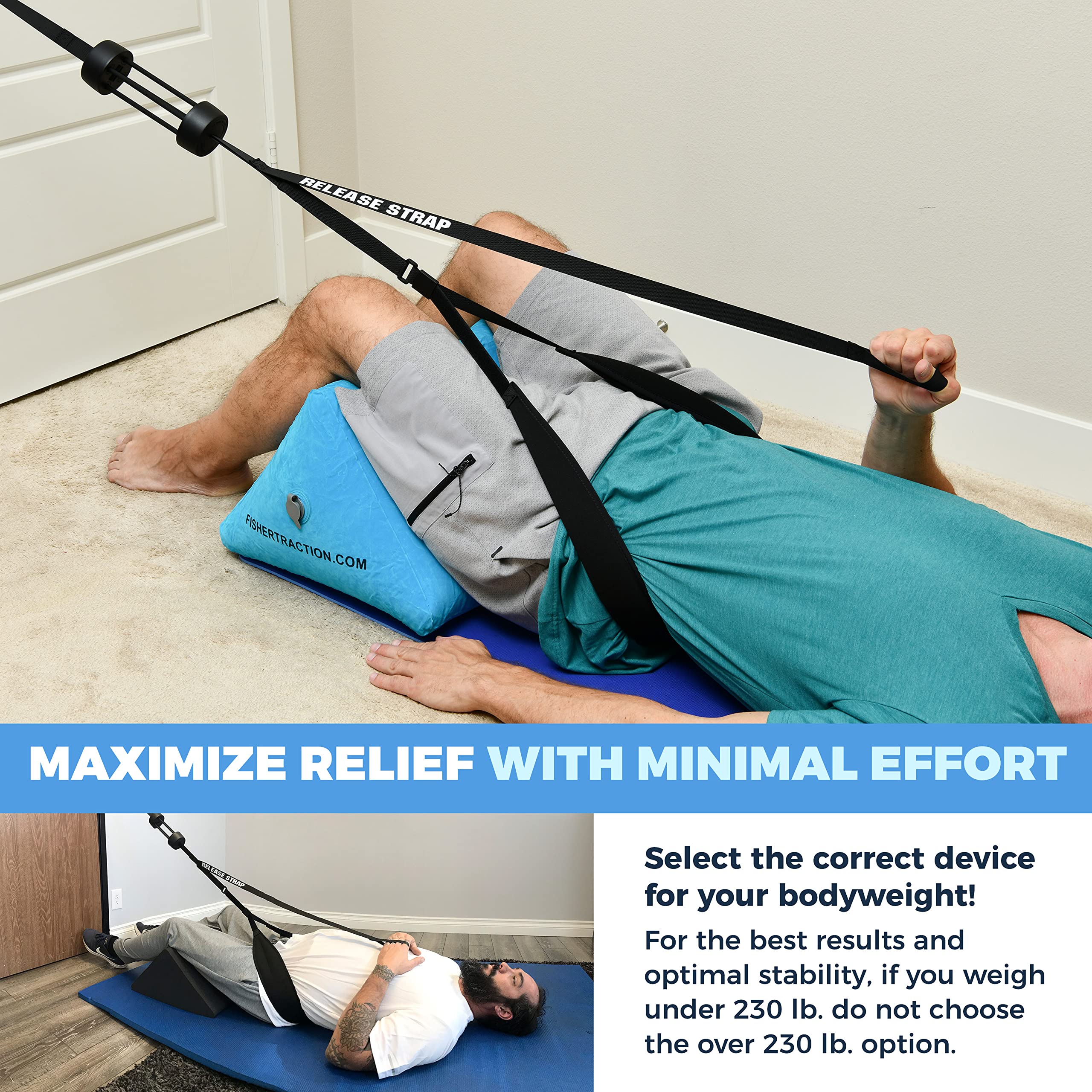 Fisher Traction® Back Pain Relief Device for Pinched Nerves & Herniated Discs | Portable Lumbar Decompression & Spine Traction System with Wedge | Home Use for Sciatica, Slipped Disc & Chronic Back Pain