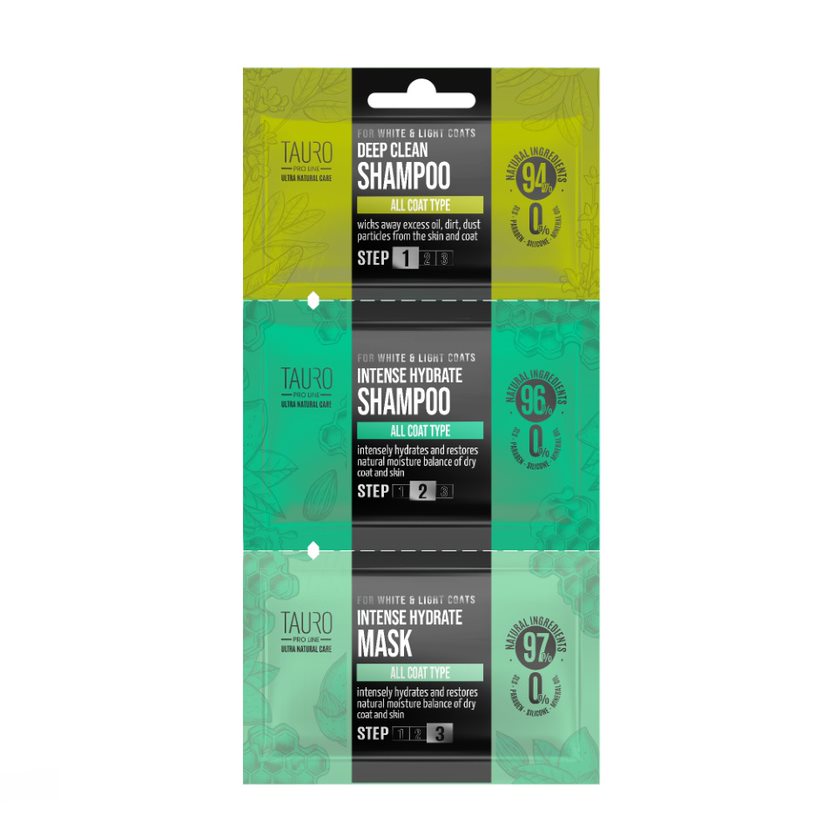 Tauro Pro Line Whitening Shampoo & Mask Set for Dogs & Cats - Brightens White & Light Coats, Soothes Skin | Perfect for Grooming & Show Preparation