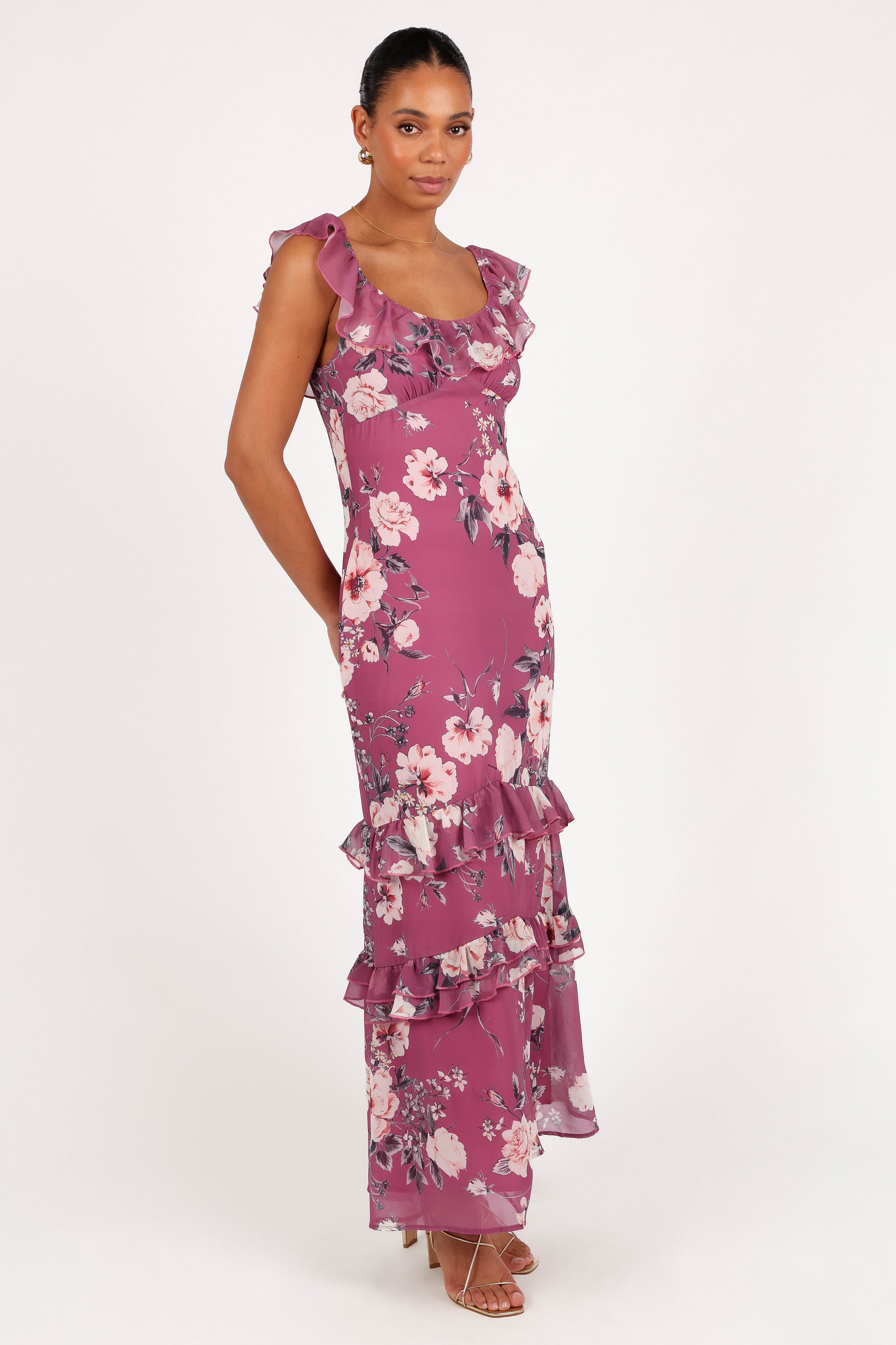 Irelynn Women's Maxi Dress - Dark Rose Floral Print Long Summer Dress for Beach, Vacation & Casual Wear | Flowy Boho Style Dress with Pockets