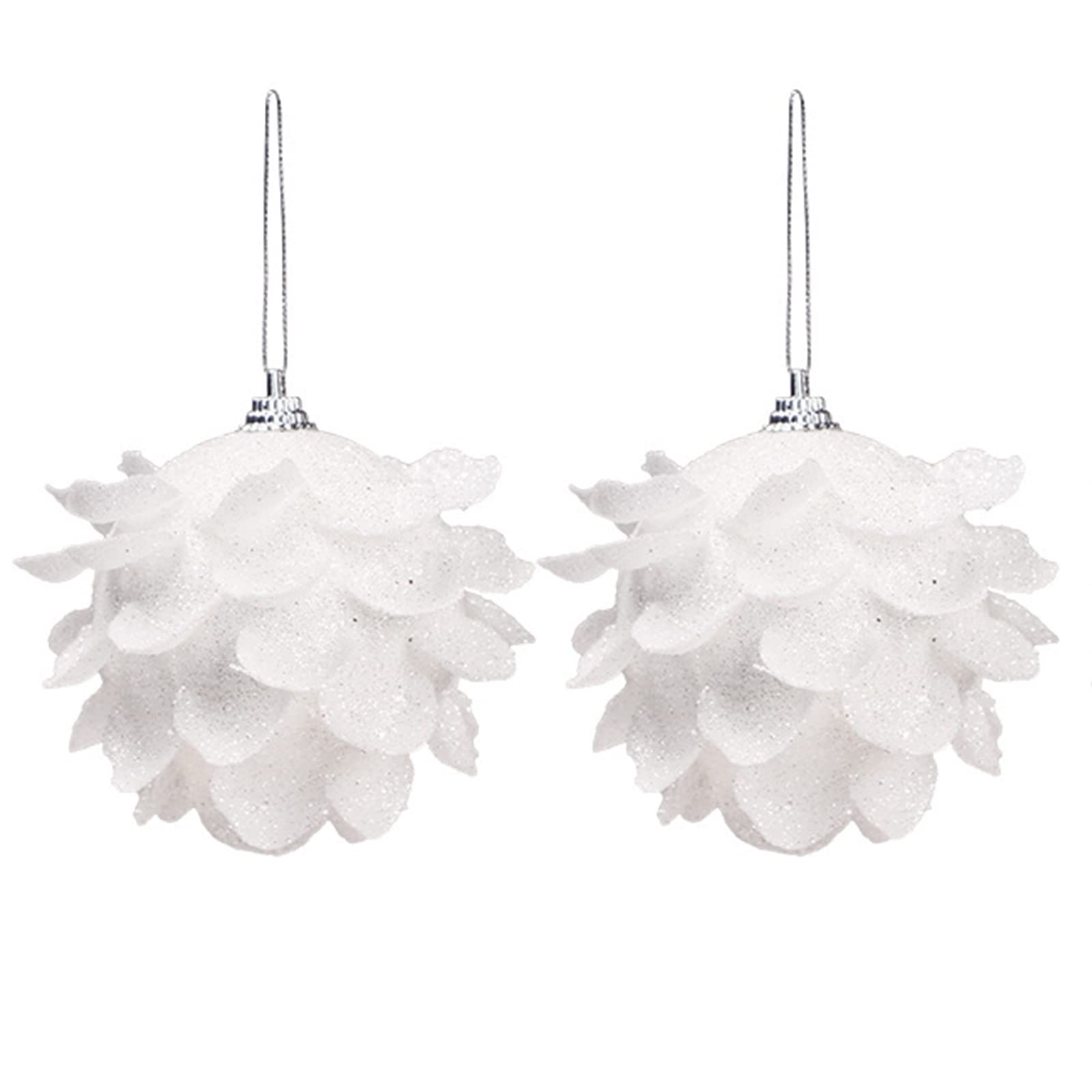 Premium Shatterproof Glitter Foam Christmas Ball Ornaments - 2 Pack 10cm White Petal Design for Xmas Tree, Wedding & Holiday Decor - Perfect for Home, Office, and Party Decoration