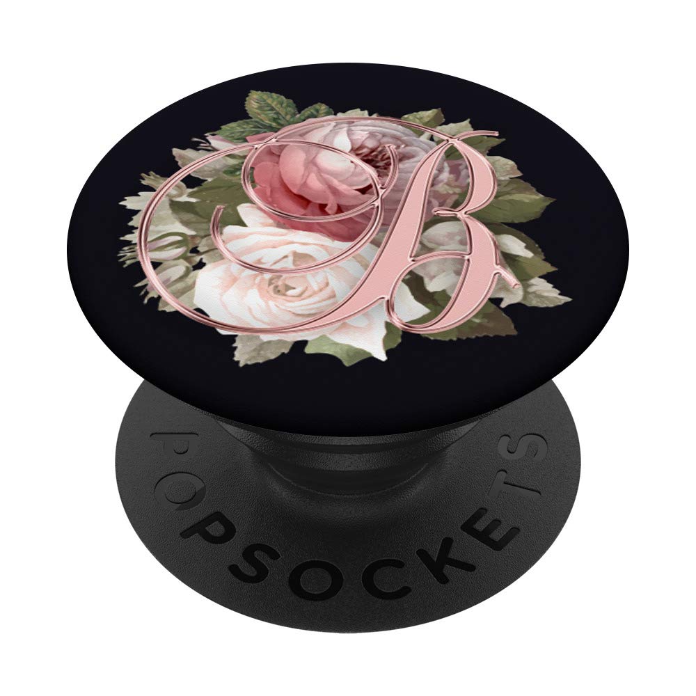 Letter B Golden Rose Floral Pink On Black Design - Elegant Personalized Gift for Birthdays, Weddings & Home Decor