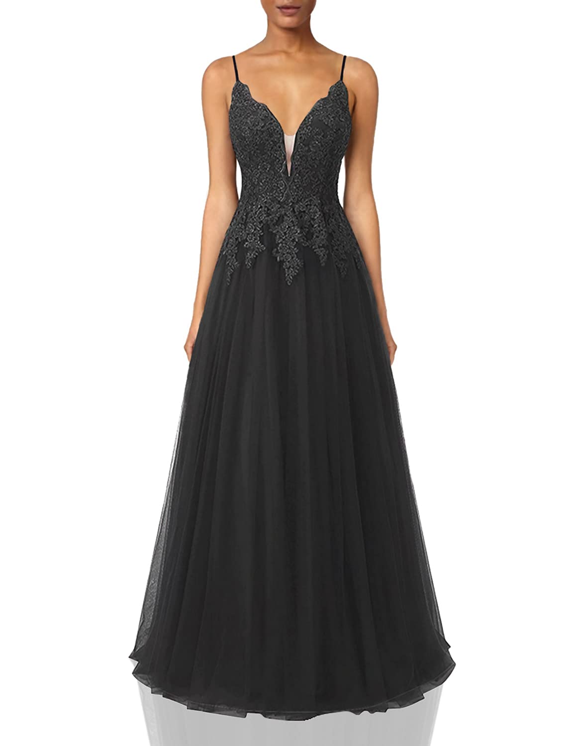 Elegant Long Prom Dresses for Women - Tulle Evening Gowns with Lace Details, Perfect for Bridesmaids, Formal Parties & Special Occasions | Homecoming, Wedding & Black Tie Events