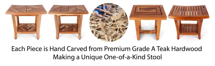 Premium Teak Shower Bench - Solid Teak Wood Bathroom Seat Stool - Waterproof Shower Chair for Bathroom & Spa - Non-Slip Corner Bench Alternative - Perfect for Elderly, Disabled & Luxury Bathing Experience (Luna)
