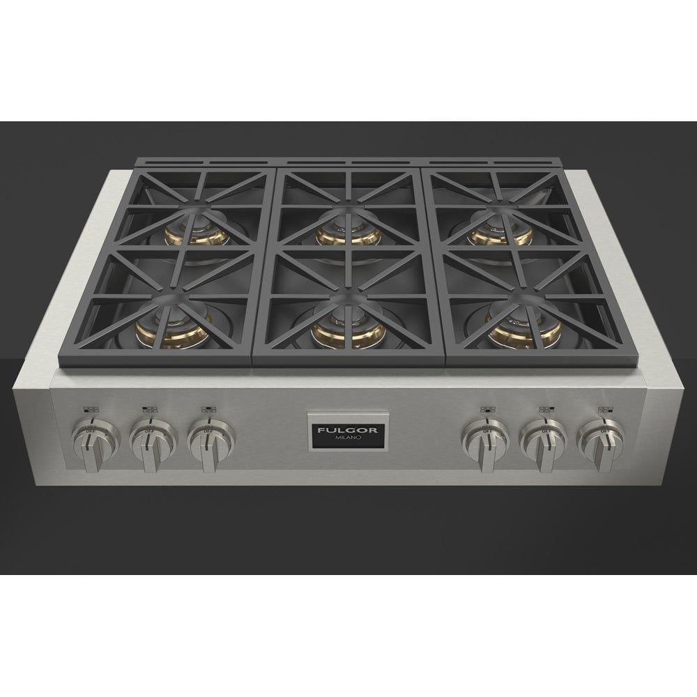 Fulgor Milano 36 Inch 600 Professional Series All Gas Rangetop Stainless Steel Cooktop F6GRT366S1 - Perfect for Professional Kitchens & Home Chefs