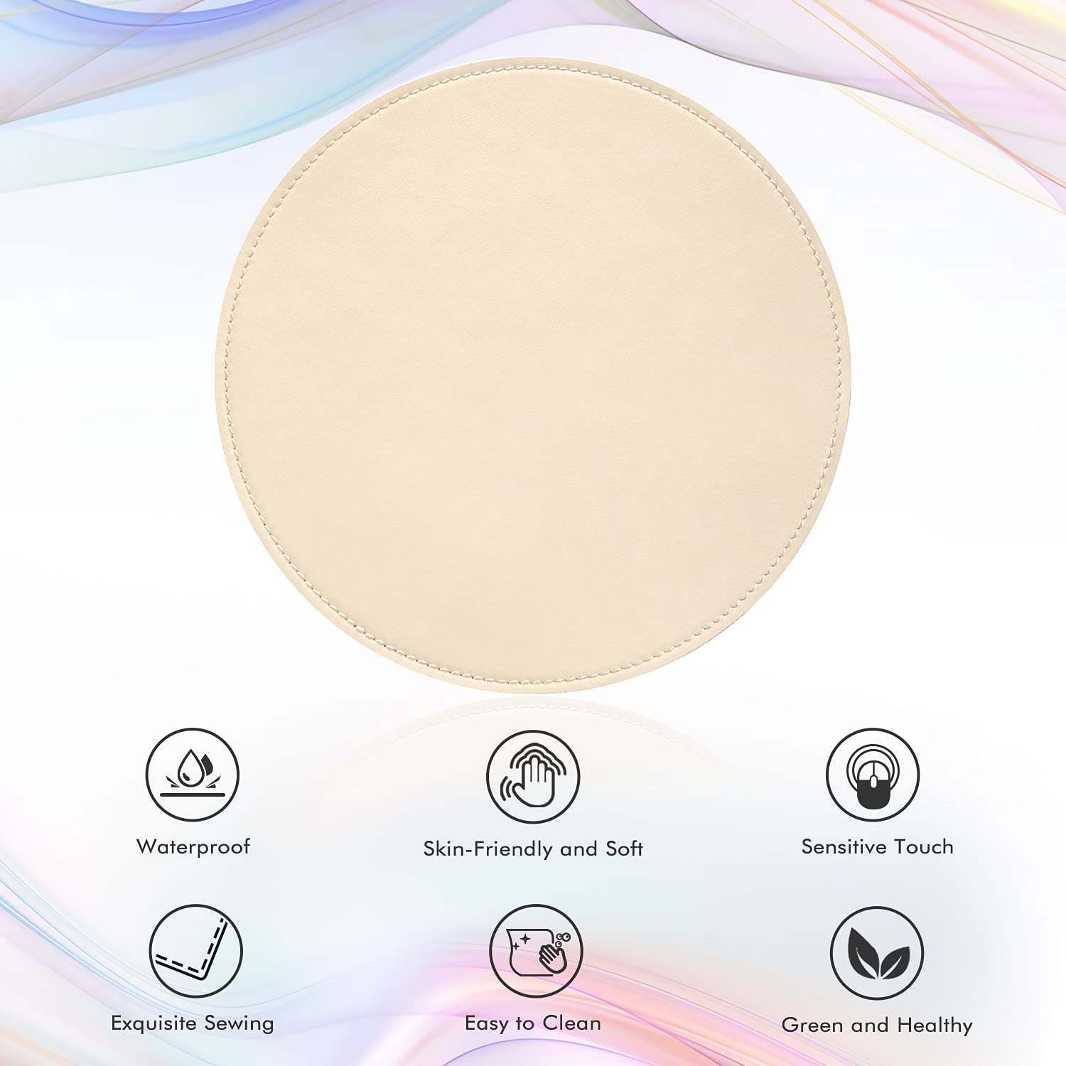Premium Round PU Leather Mouse Pad with Stitched Edge & Non-Slip Microfiber Base - Waterproof Desk Mat for Computer, Laptop, Gaming (9x9 Inch, Orange) - Perfect for Office, Home & Gaming Setups