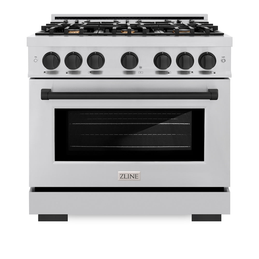 ZLINE Autograph Edition 36 Inch 5.2 Cu Ft Gas Range with 6 Burner Cooktop & Convection Oven - Stainless Steel with Matte Black Accents (HGRZ 36 MB) - Perfect for Professional Home Chefs & Modern Kitchens