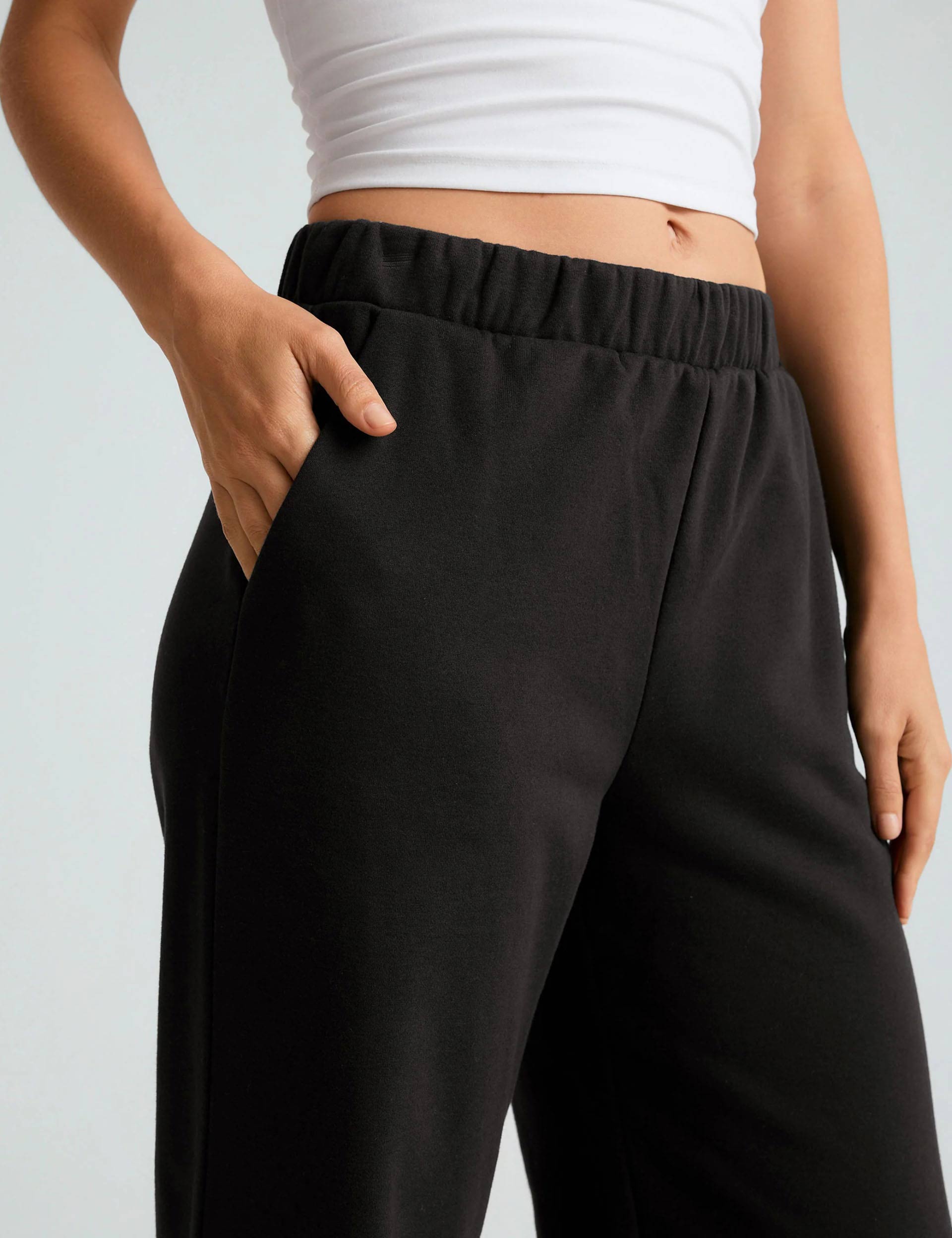 Open Ended Mid Rise Wide Leg Pants for Women - Black | Comfortable Stretchy Lounge Pants for Yoga, Work from Home & Casual Wear