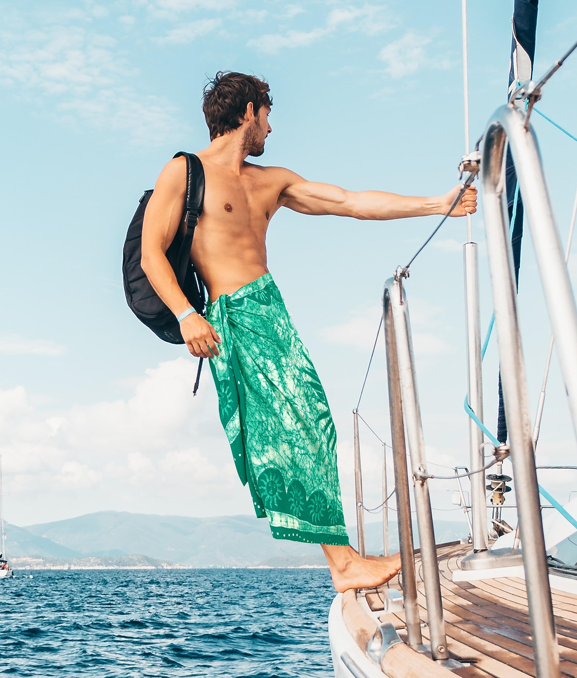 LA LEELA Men's Sarong Beach Cover-Up - Quick Dry Swim Wrap for Pool, Beach & Vacation - Lightweight Summer Swimwear with Pockets for Men
