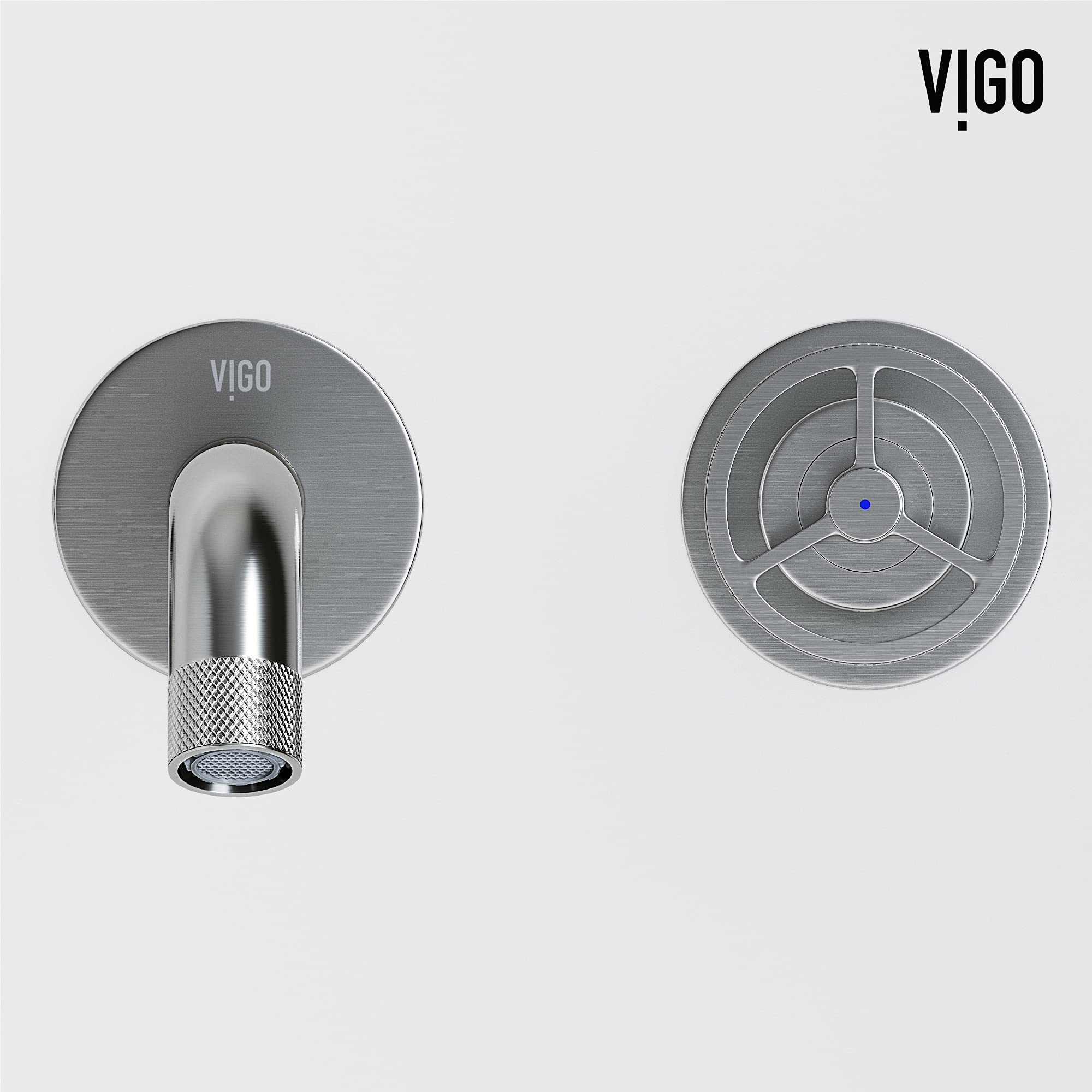 VIGO Cass Brushed Nickel Two Handle Wall Mount Bathroom Faucet - VG05007BN | Modern Bathroom Sink Faucet for Vanity & Powder Room Installation