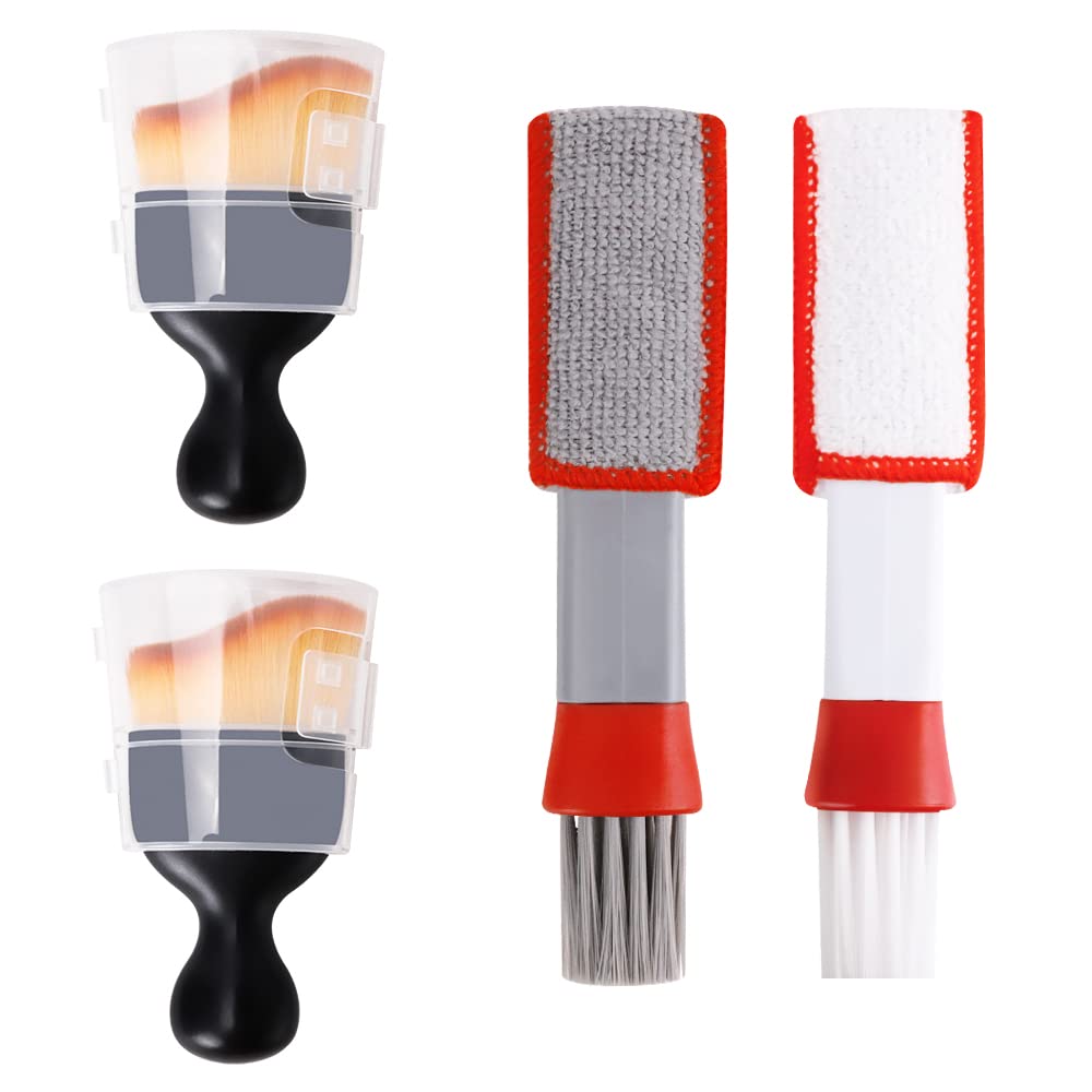 Premium Car Detailing Brushes Set - Dual Head Interior Cleaning Kit with Protective Cover | Perfect for Car Vents, Dashboard, Leather Seats & Electronics | Grey & White (Car Detailing Accessories)
