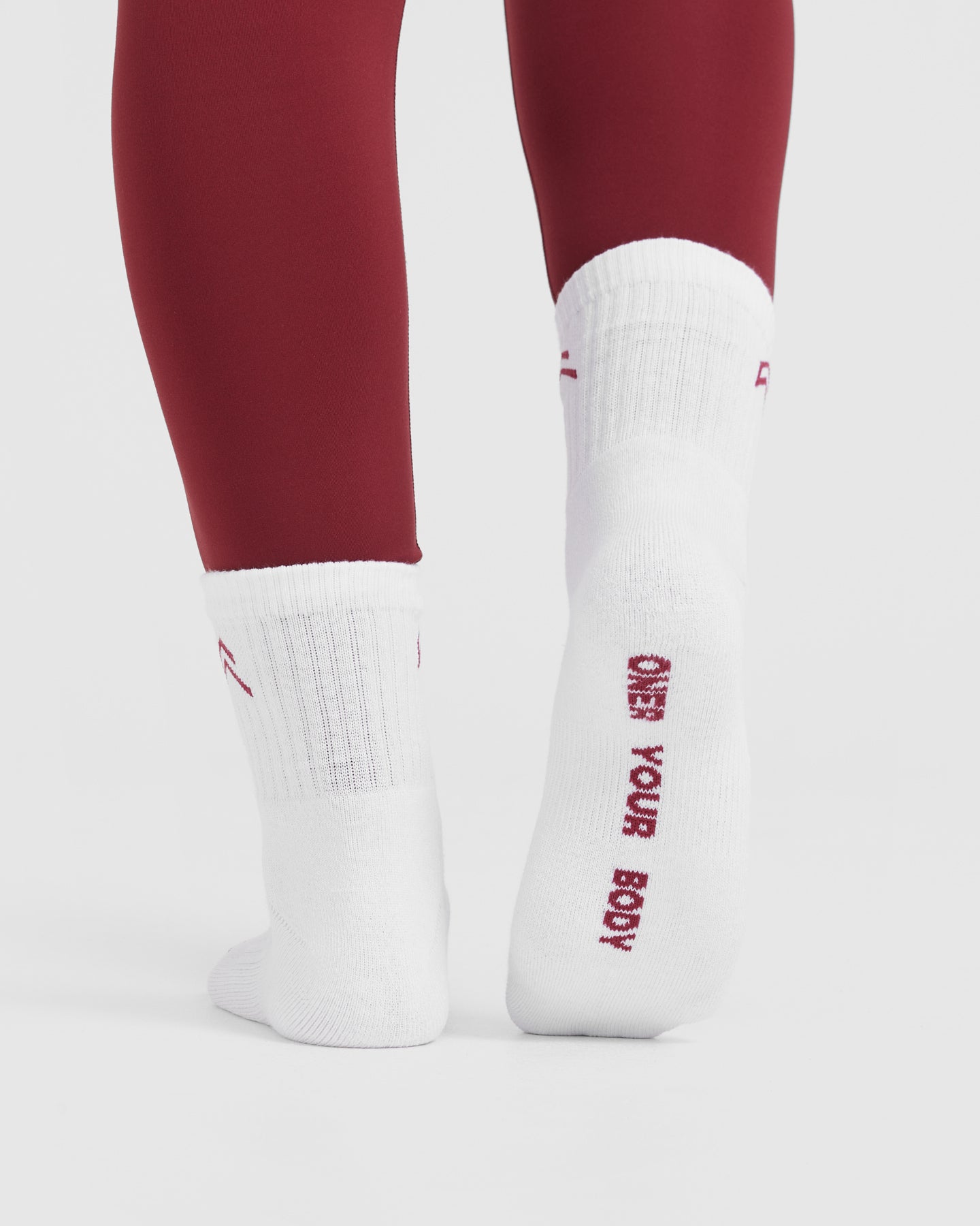 Mid Crew Socks 2 Pack - Soft Cotton Athletic Socks for Men & Women | White/Burnt Cherry | Comfortable for Running, Gym & Everyday Wear