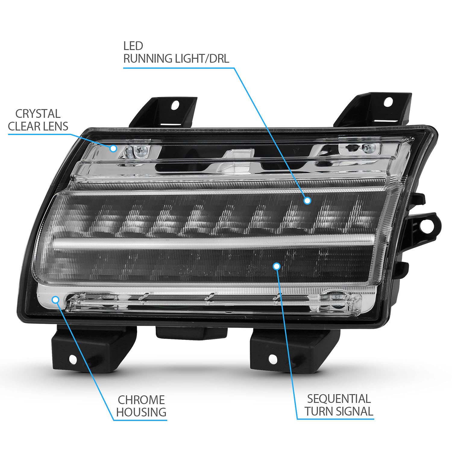 2018-2020 Jeep Wrangler JL Sequential LED Turn Signal Lights - AmeriLite Halogen Replacement with DRL Bumper Parking Lamps (Pair) - Perfect for Off-Roading & Night Driving