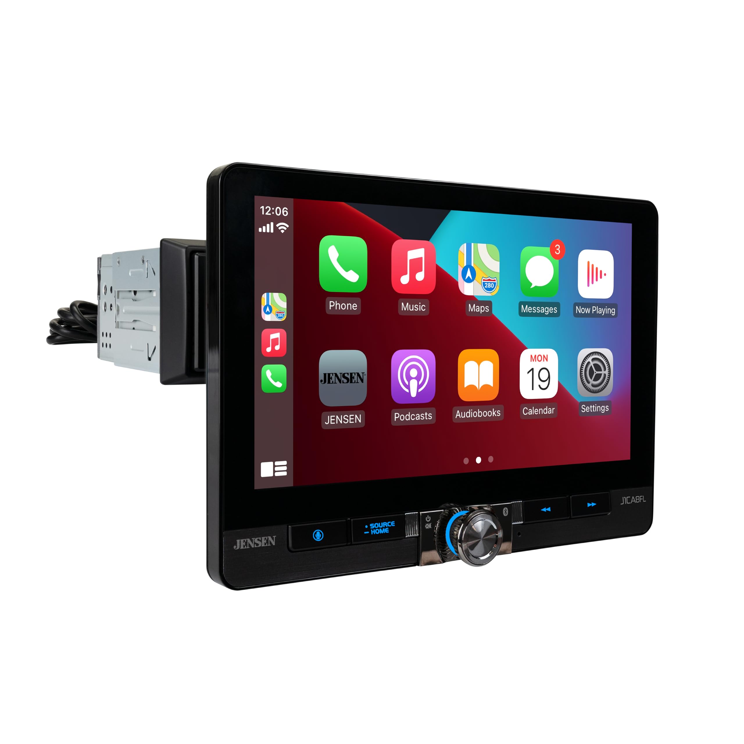 Jensen J1CA8FL 8-inch Apple CarPlay & Android Auto Car Stereo - Wireless & Wired | Single/Double DIN Touchscreen Radio | Bluetooth | Front/Rear Camera Inputs | USB Playback & Charging | Perfect for Commuting & Road Trips
