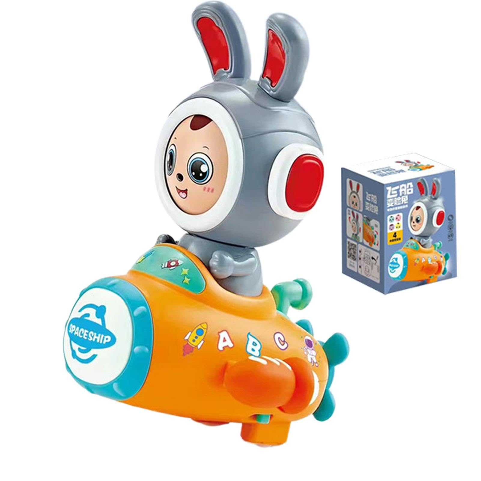 Interactive Electric Bunny Toy with Face Changing & Spaceship - Walking Rabbit Toy with Lights & Music for Kids - Perfect for Playtime, Birthday Gifts & STEM Learning