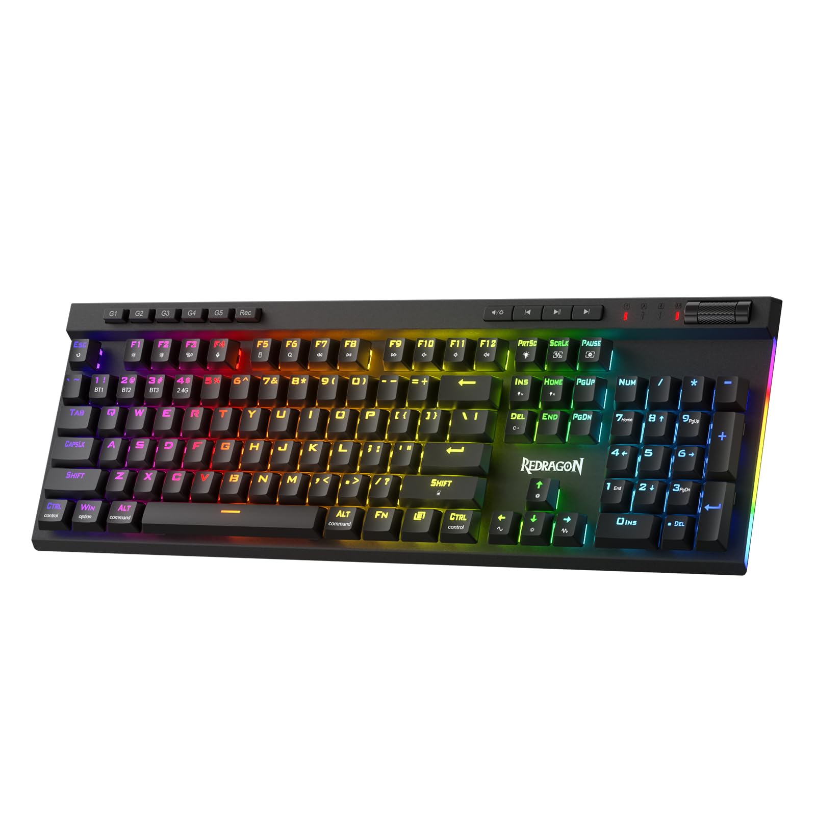 Redragon K580 PRO Wireless RGB Gaming Keyboard - 3-Mode 104-Key Hot-Swap Mechanical Keyboard with Linear Red Switches, Dedicated Media Controls & Onboard Macro Recording | Perfect for PC Gaming, Office Work & Streaming Setups