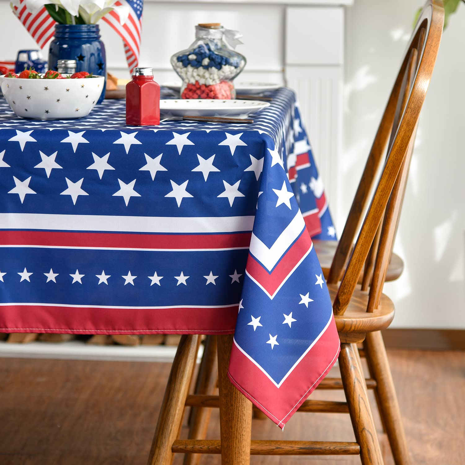 Horaldaily 4th of July Patriotic Tablecloth 60x120 Inch - American Flag Table Cover for Memorial Day, Independence Day Parties, Picnics & Dinner Decor | Perfect for Outdoor BBQs, Backyard Celebrations & Holiday Gatherings